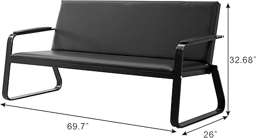 Miniatura 2 de wonline Sofá negro 3-Seat del huésped del visitante del visitante de la sala de espera de la silla de recepción de la oficina