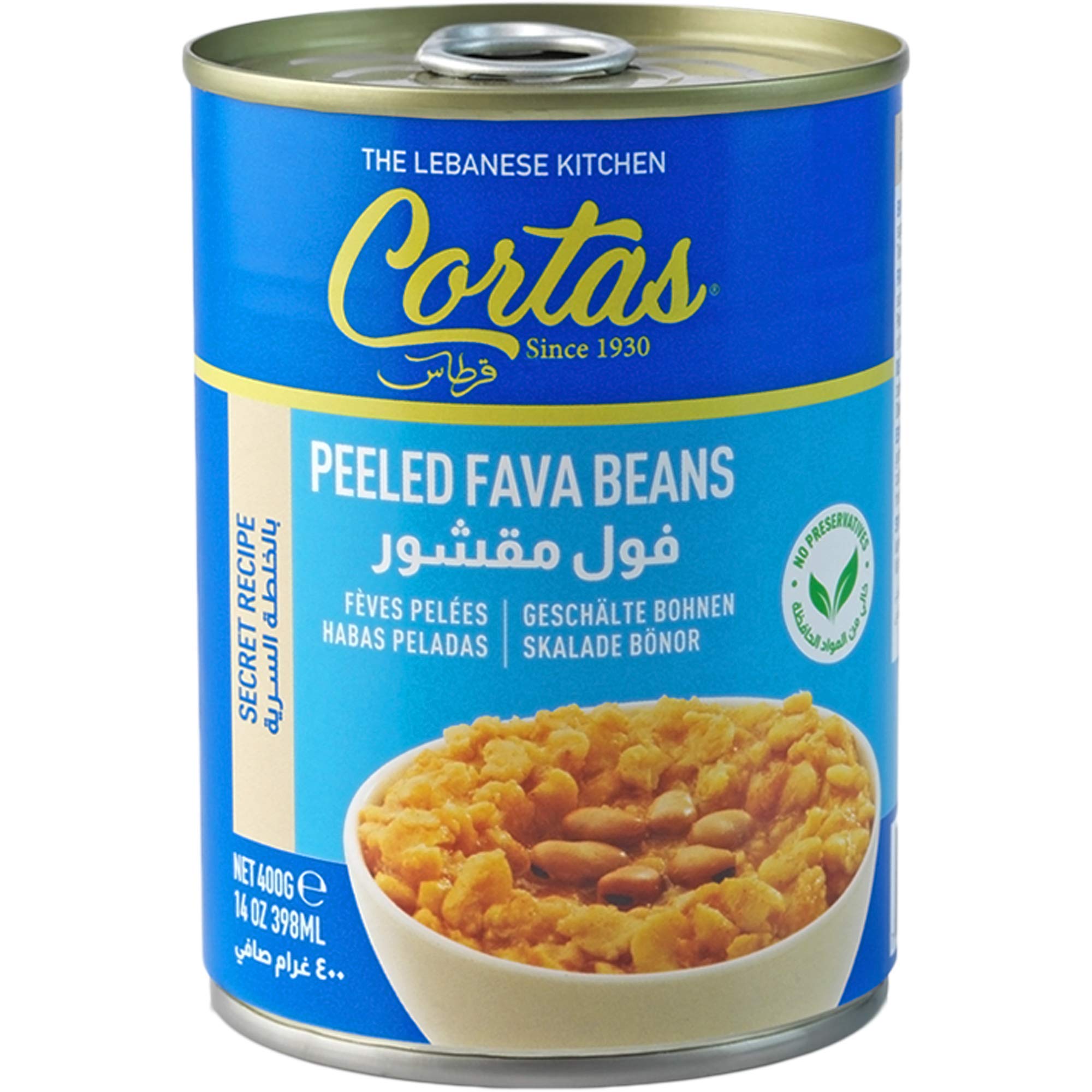 Cortas - Peeled Fava Beans, 14oz (Pack of 6), RTE Secret Recipe Foul Medammas