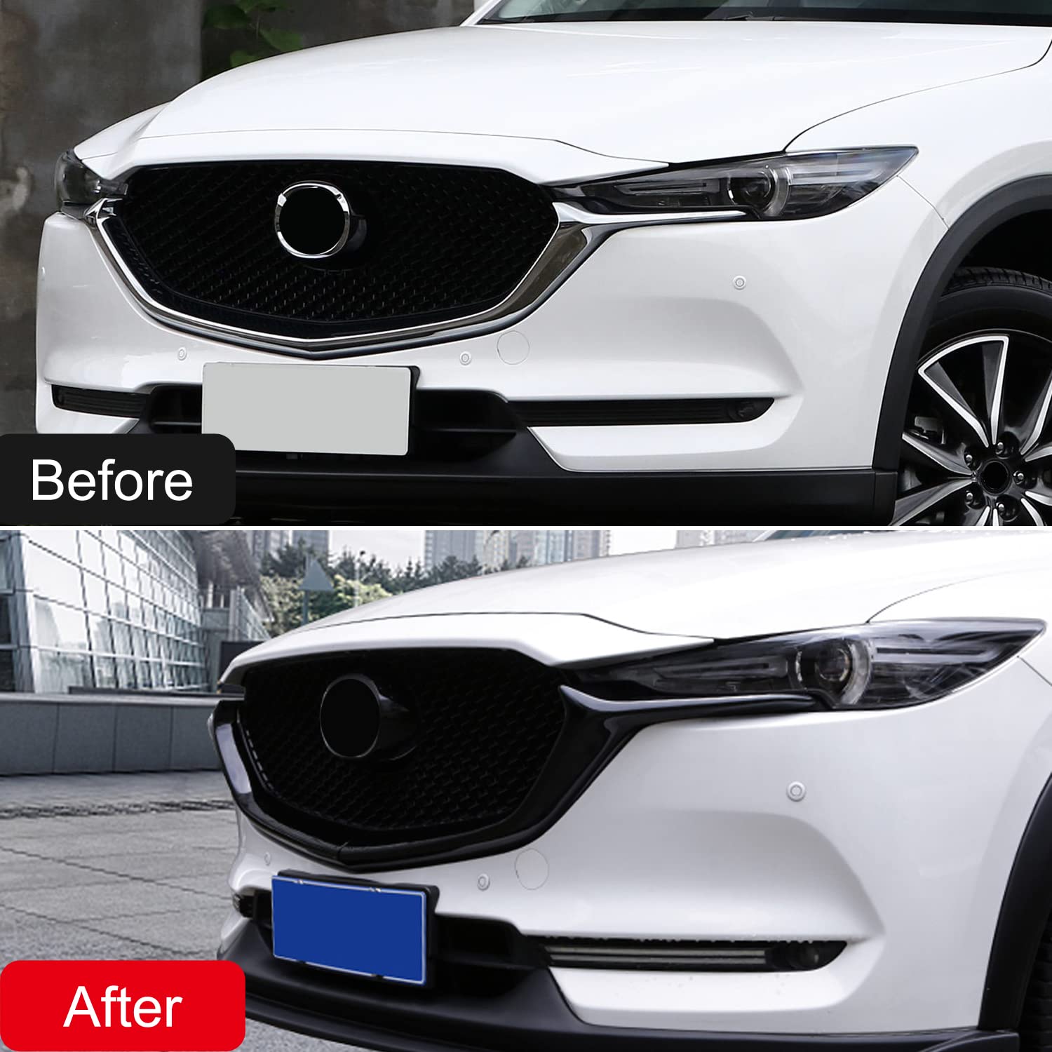 für CX-5 KF 2018-2021 Exterieur Vordere Kühlergrill Dekor 2 Stück ABS Kunststoff (Schwarz glänzend)