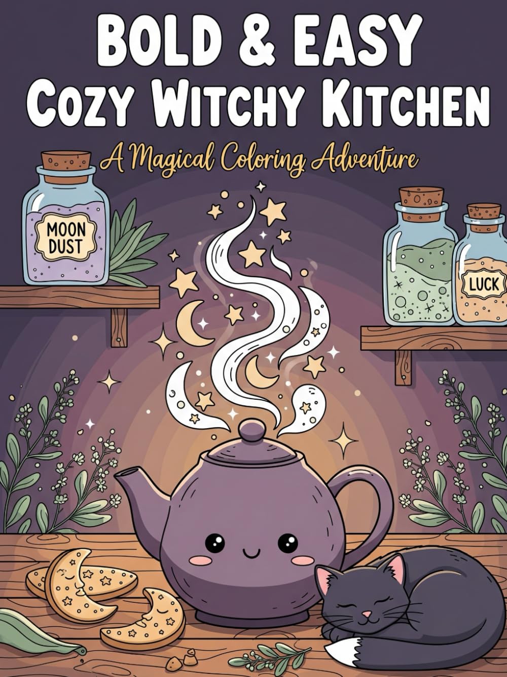 Bold & Easy Cozy Witchy Kitchen: Simple and Relaxing Coloring Book with Magical Herbs, Potions, and Treats