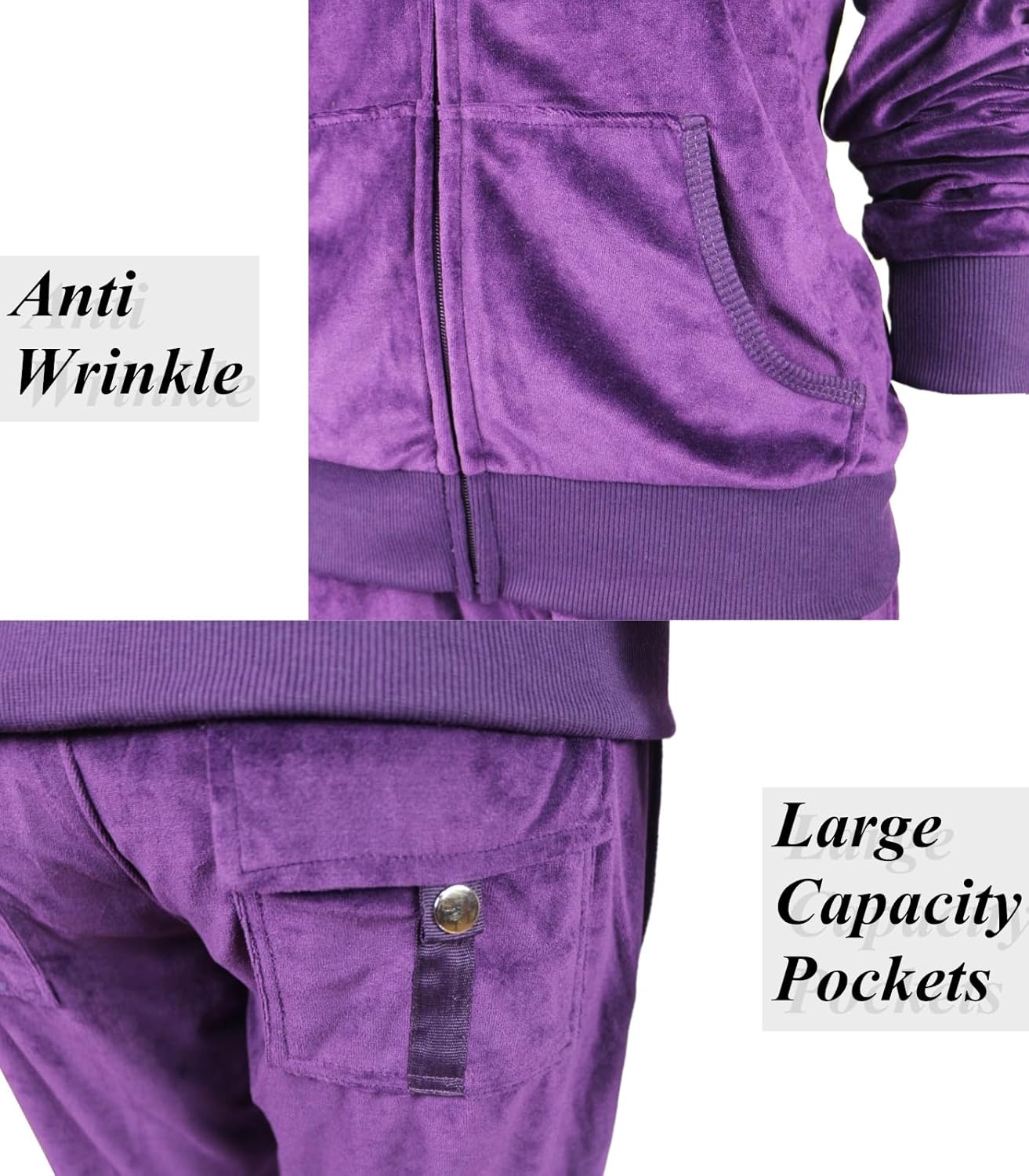 LeeHanTon Sweat Suits for Women Set Comfortable Sweat Outfits Workout Suit Zip Velour Hoodie and Jogger Sport Suit - Image 5
