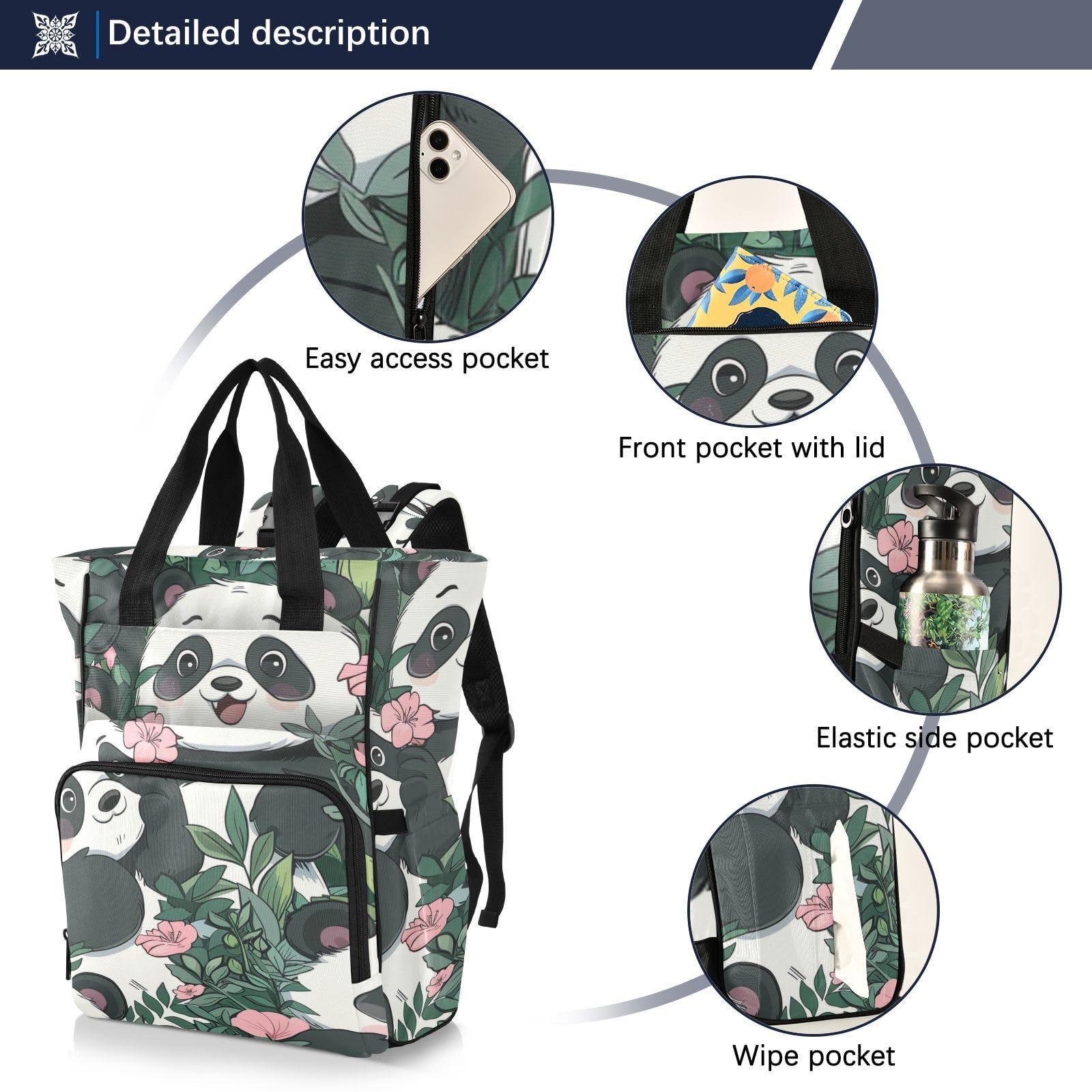 plecak na pieluchy panda i kwiat
