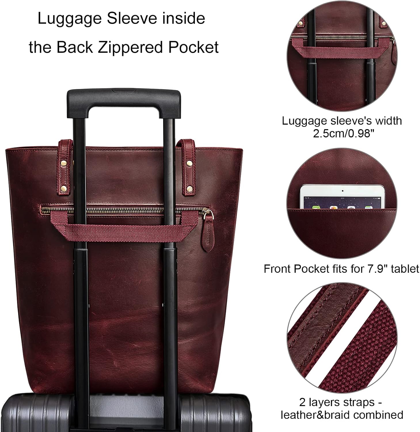 S-ZONE Women Vintage Genuine Leather Tote Bag Large Shoulder Purse Work Handbag | Vintage, Genuine Leather, Large, Purse, Work