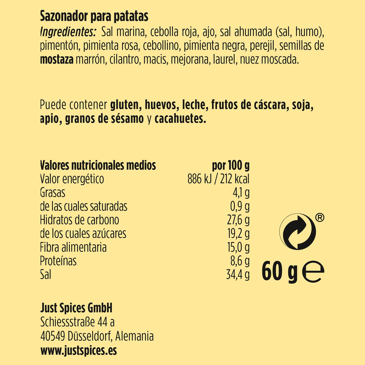 Just Spices Sazonador para Patatas, 60 g I El sabor que tus platos con patatas necesitan