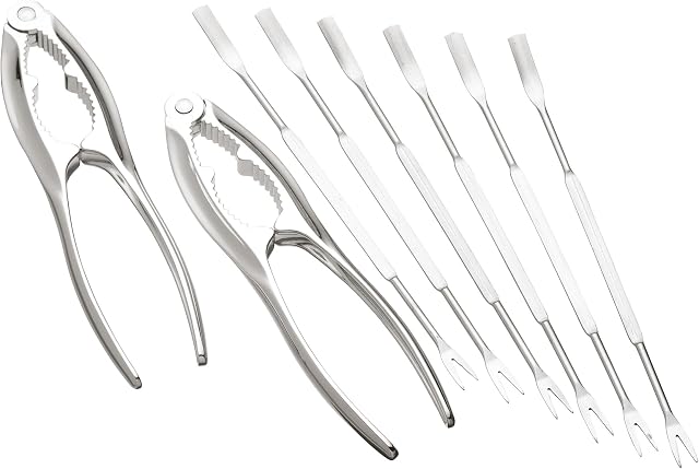 KitchenCraft Seafood Tools Set with Crab Claw Crackers and Lobster Forks, Stainless Steel, 8 Pieces