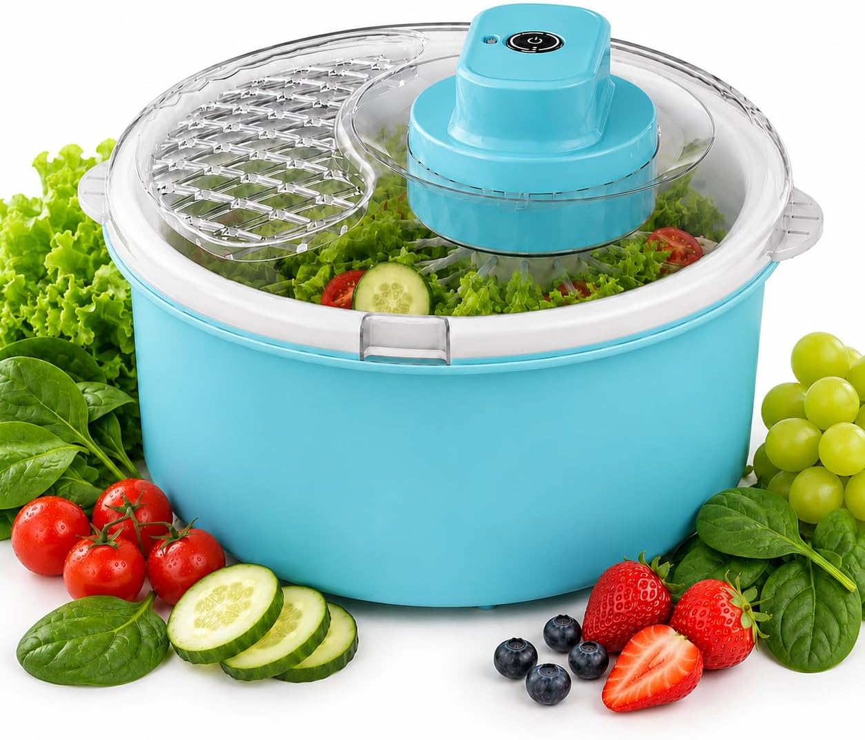 Electric Salad Spinner & Produce Washer, Fruit Washer Spinner Bowl for Lettuce, Berries & Veggies, Vegetable Dryer, Lettuce Spinner, Fruit Cleaner (Royal Blue)