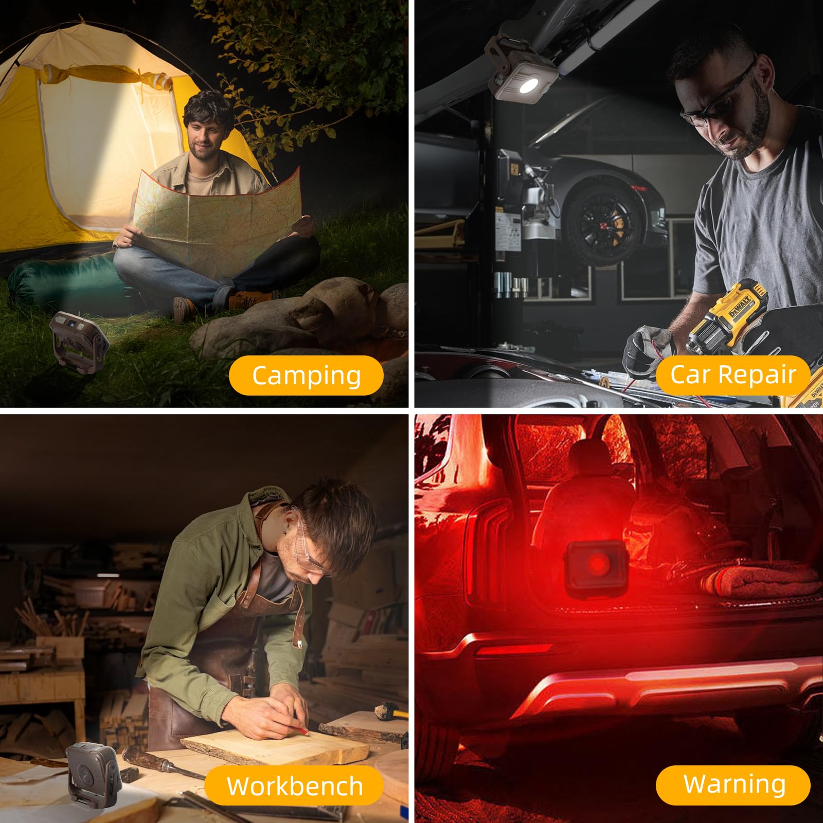 ERAY Foco LED Recargable - 1200 Lúmenes, 7 Modos, Batería 6000mAh, IP54 Impermeable, Imán y Gancho, Luz de Trabajo Portátil Ideal para Reparación, Camping, Garaje, Pesca, Taller, Emergencia