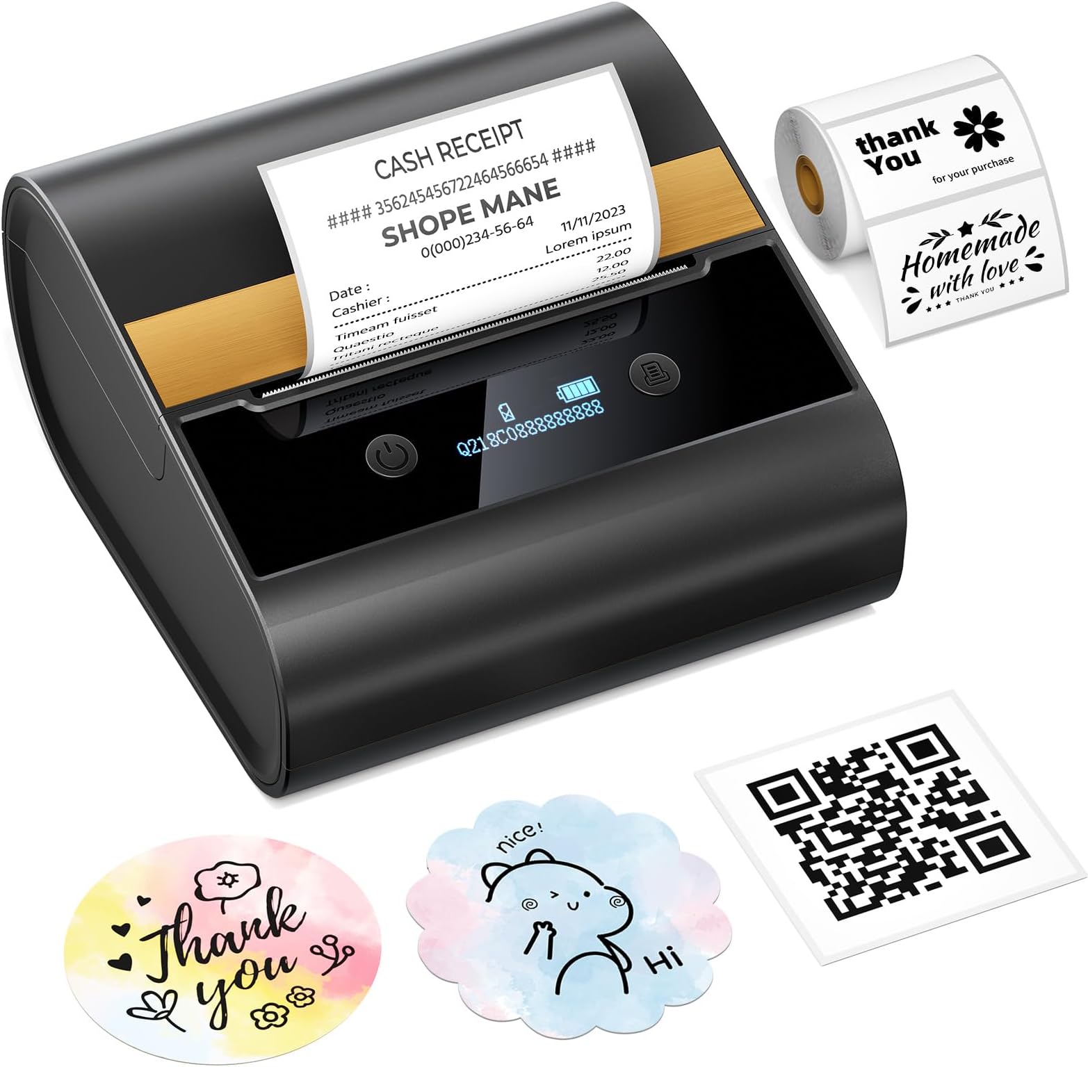 Ponek Label Maker, M260 Bluetooth Label Printer, Easy to Use 3 Inch Barcode Printer, Compatible with Phones & Laptop, for Home, Office, Business, Black