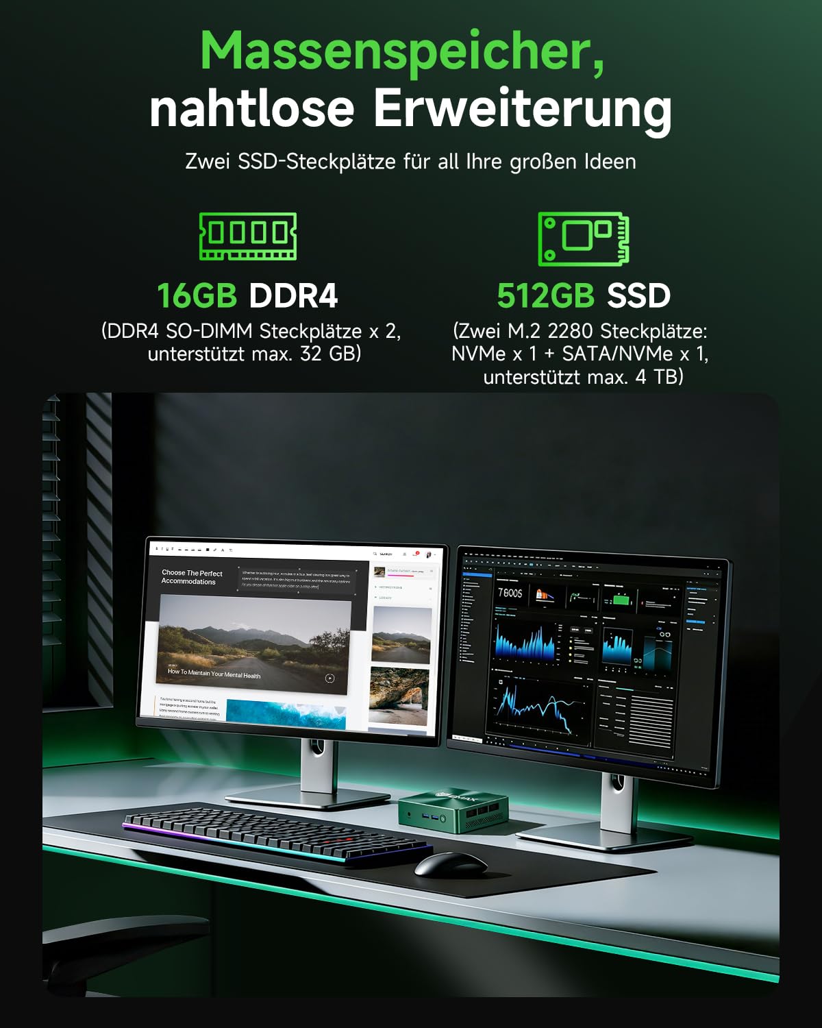 BMAX B6 Turbo Mini PC Intel Core i5-8257U(3.9GHz, Besser als R2544/3150U), 16GB DDR4 512GB M.2 SSD Micro Desktop Computer, 4K Dual Display HDMI+DP, Win11 Pro, Wi-Fi 6/BT/LAN, für Home Office Heimkino