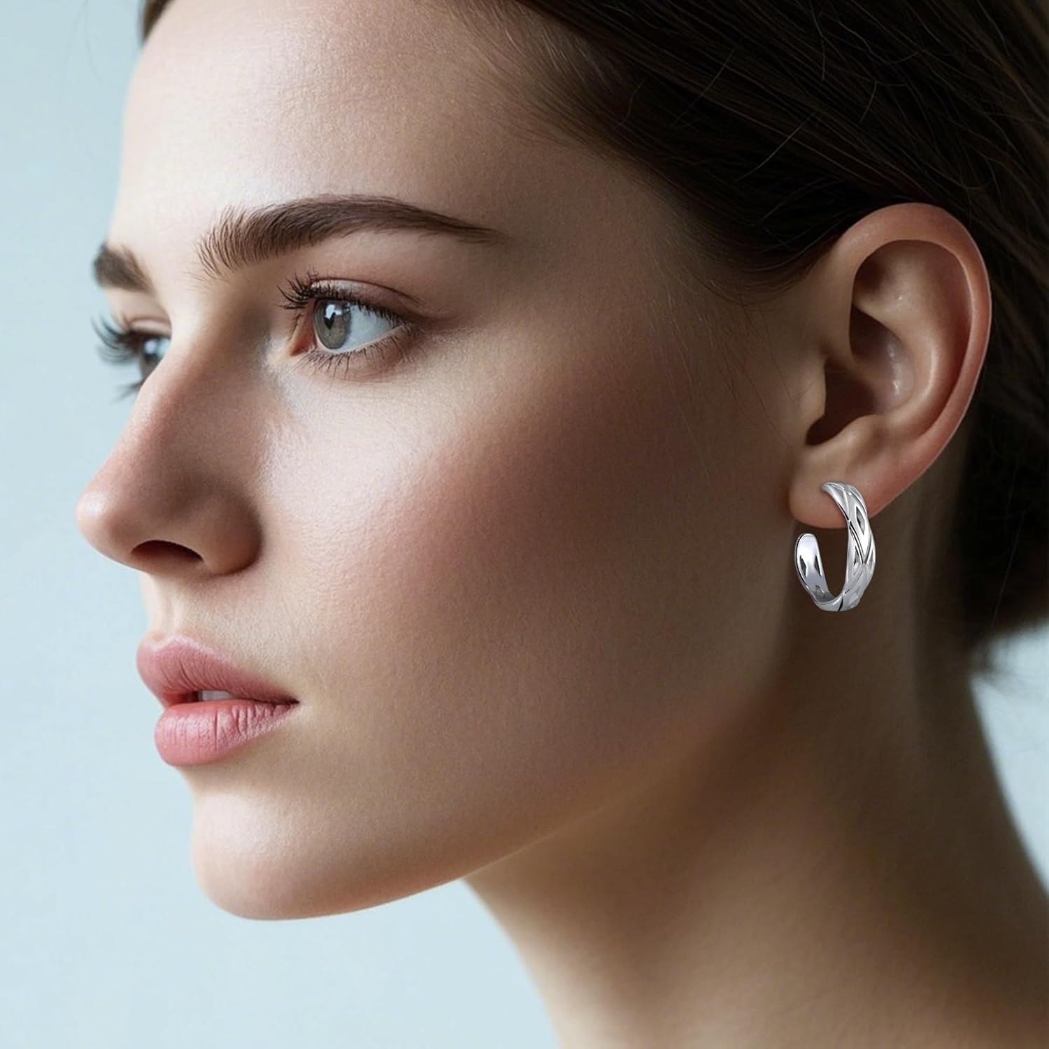 Hollow Silver Hoop Earrings for Women, Hypoallergenic Sterling Silver Stud - Image 4