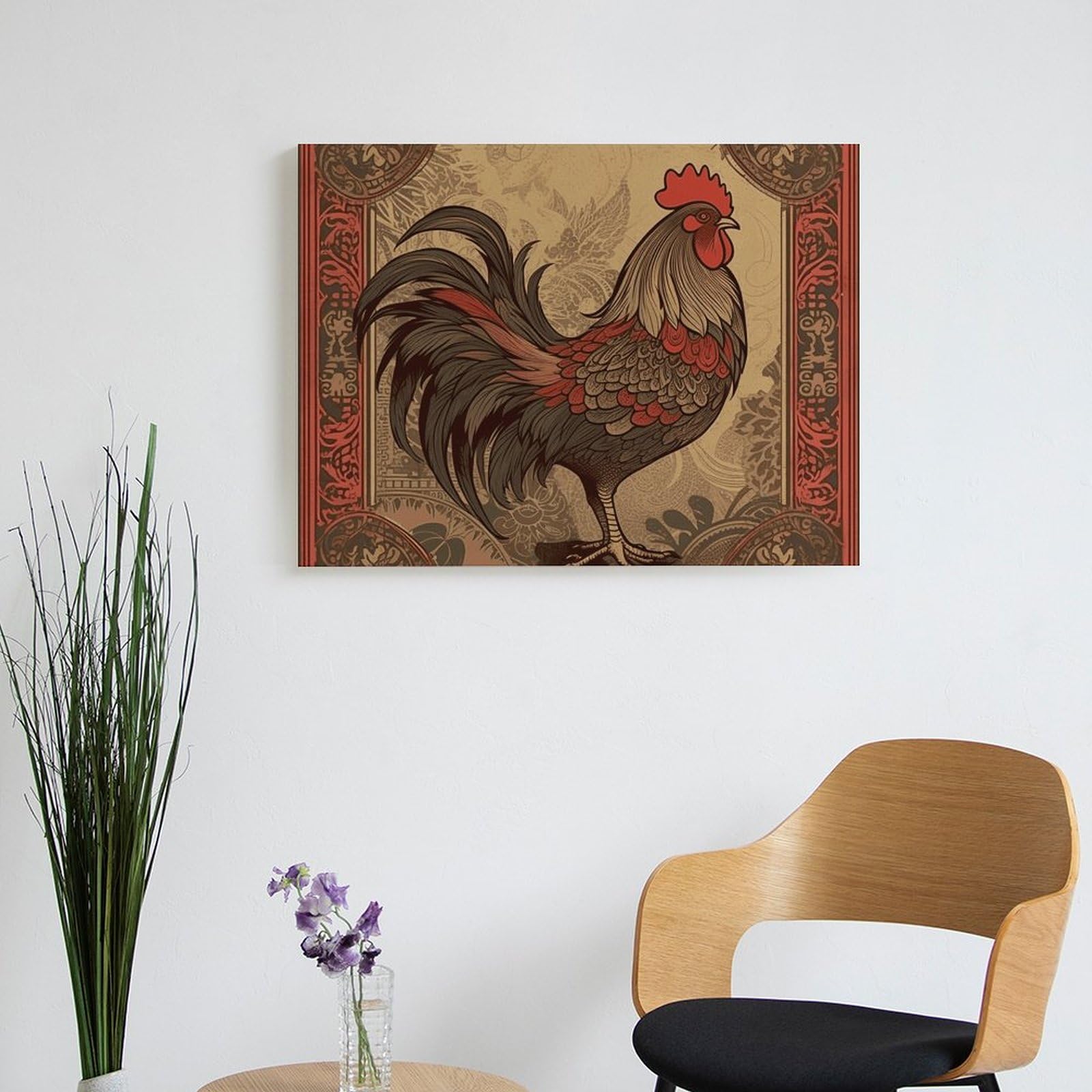 BWQMNT Malen nach Zahlen, gerahmt, Motiv: alter Hahn, 40,6 x 30,5 cm, Malen-nach-Zahlen-Set für Anfänger, freundliches Kunst-Set für Erwachsene, Heimdekoration und Geschenke
