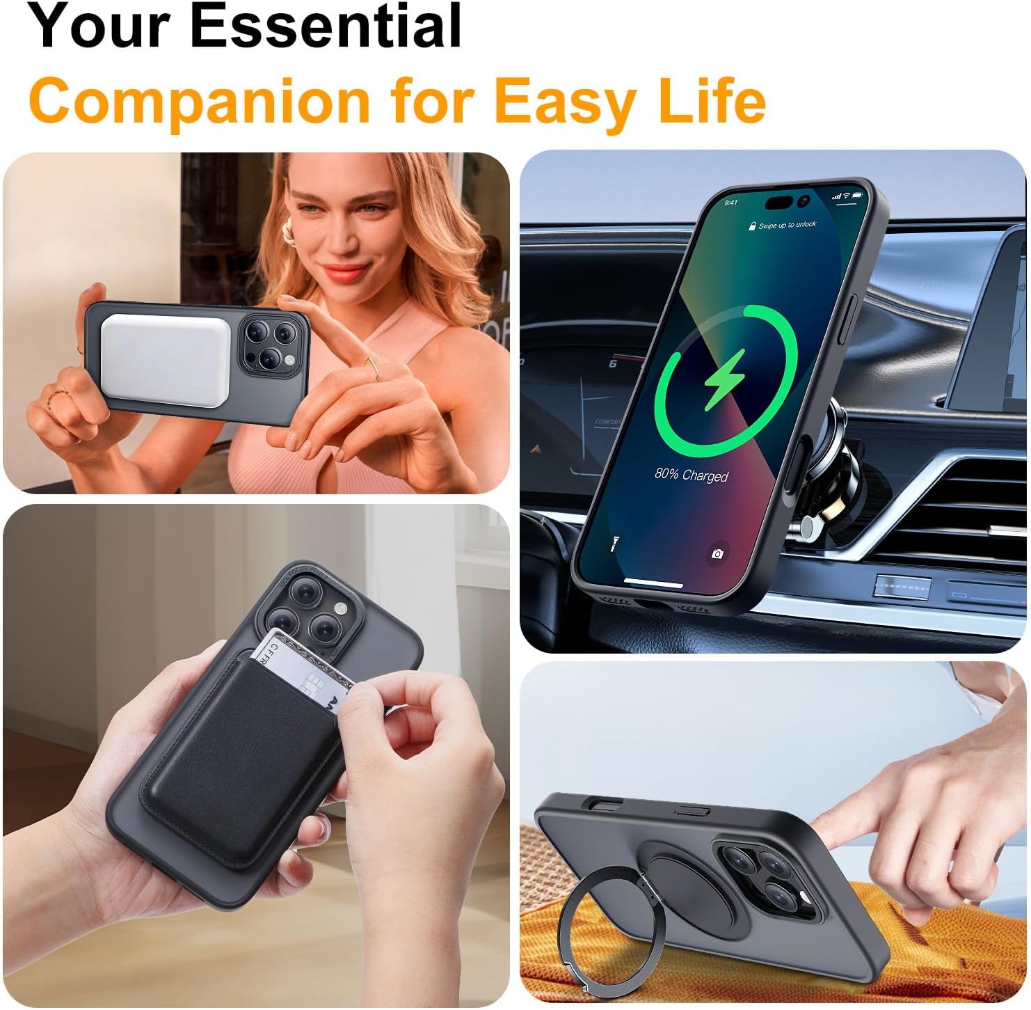 for iPhone 16 Pro Case with Stand,Military Drop Protection,Compatible with MagSafe,Build in Kickstand,iPhone 16 Pro Phone Case 6.3" Black - Image 3