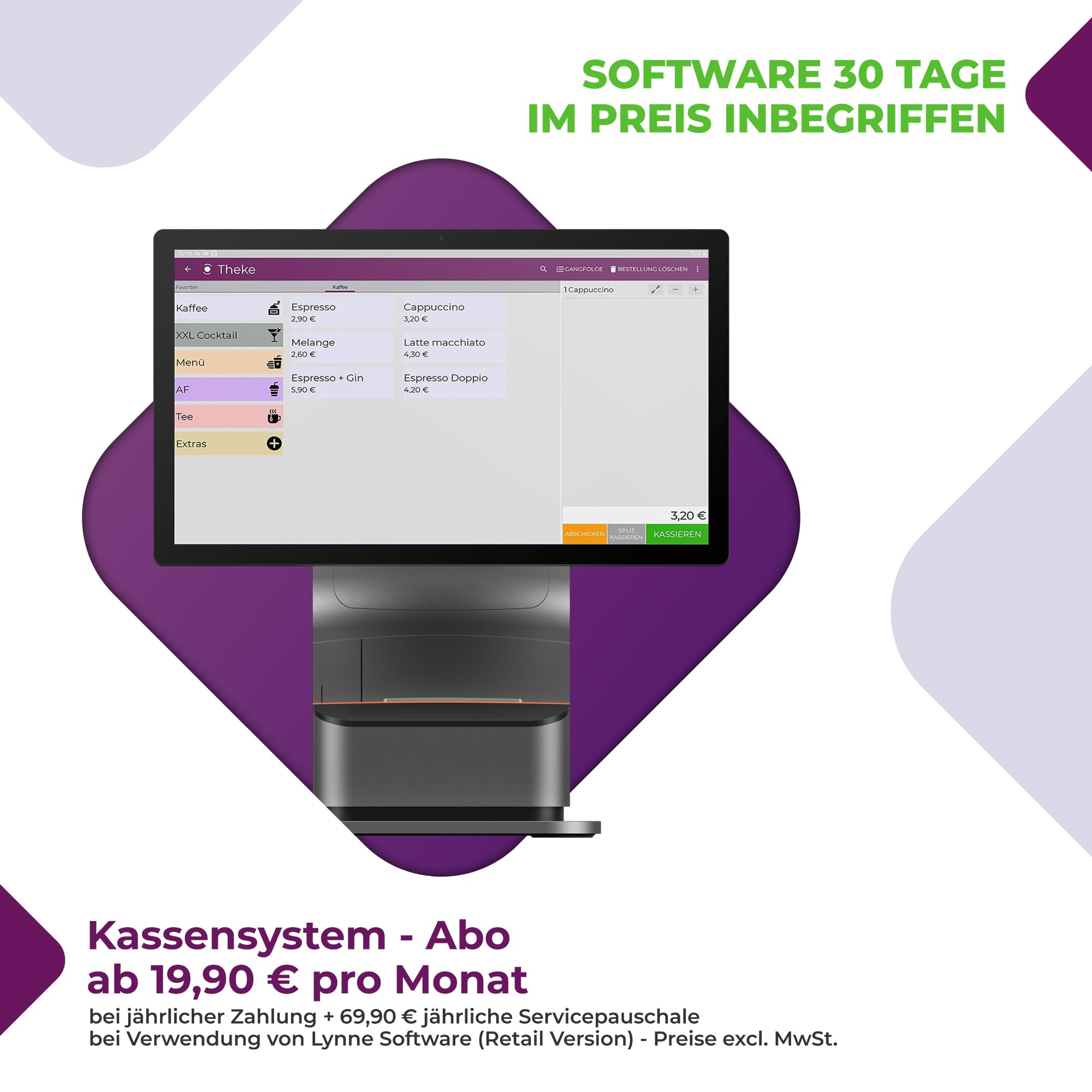 Registrierkasse Kassensystem - Finanzamtkonform 2022 - TSE ready - integrierter Bondrucker - Gastronomie, Handel - GRATIS Ersteinrichtung des POS Terminal (T3 Pro - The Double)