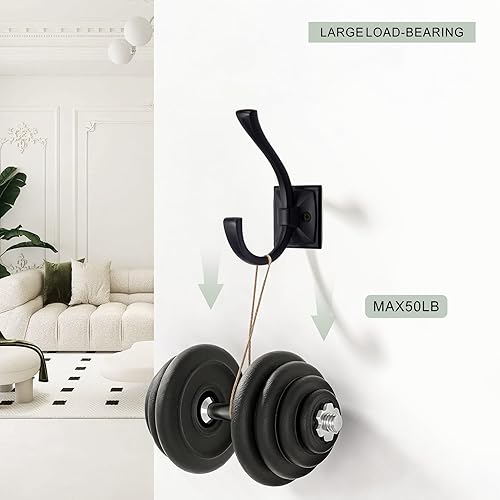 Miniatura 2 de TUNNY Paquete de 10 Ganchos para Colgar Abrigos en la Pared de Diseño Antiguo - Ganchos para Abrigos Negro Mate Gancho para Toallas para Gabinete