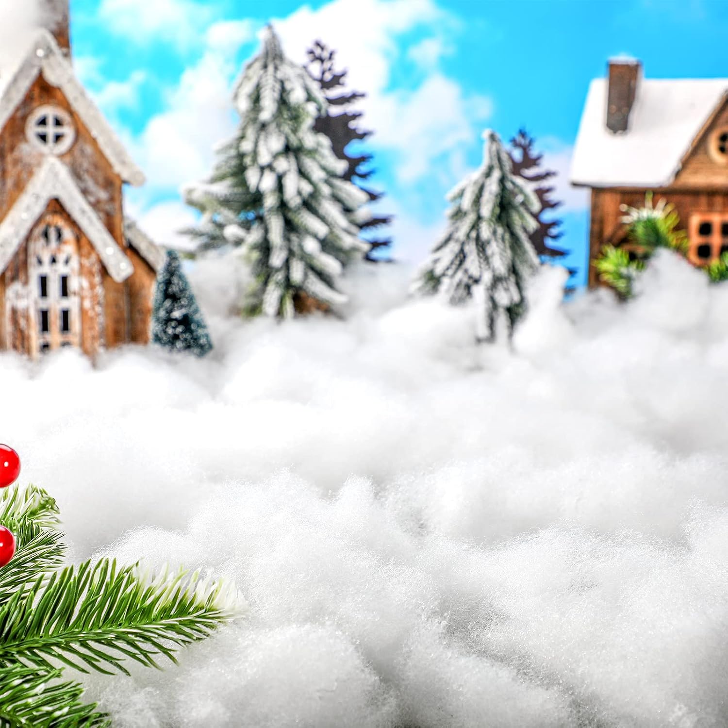 Hungdao 2 Bags 500g/17.5oz Winter Fake Snow Cotton for Decoration Fluffy Artificial Cloud Village Display White Faux Snow Blanket for Decor Craft Winter Tree Indoor Decor