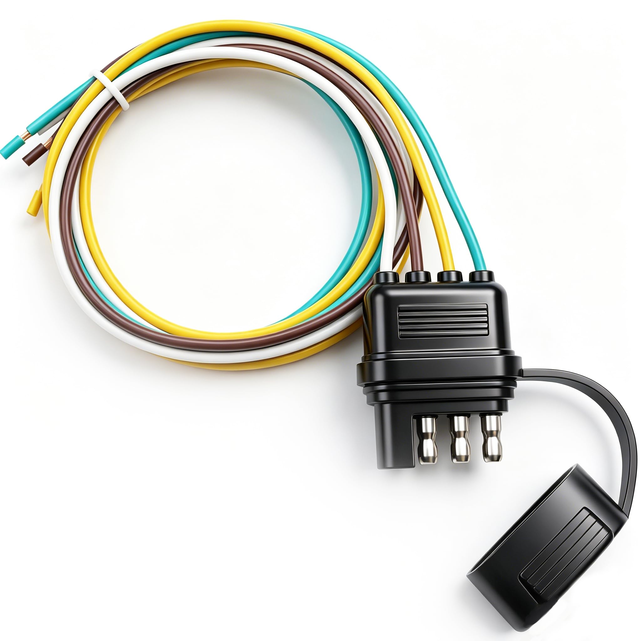 25 Inch 4-Way 4 Prong Trailer Wiring Harness Plug Male End Replacement Connector for Trailer Hitch Wire Multi-Purpose Ship Lamp Dust Cover with Trailer Side 4-Pin Trail Lamp Plug
