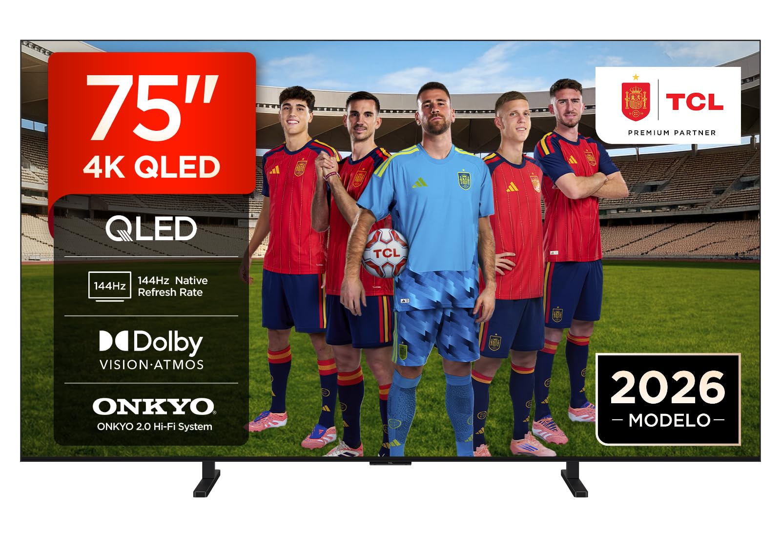 TCL 75A400 Televisor 75 Pulgadas QLED 4K Smart TV, 144Hz, Direct LED, Onkyo 2.0, Dolby Vision & Atmos, HDR10+, Manos Libres, Google TV, Apple AirPlay 2