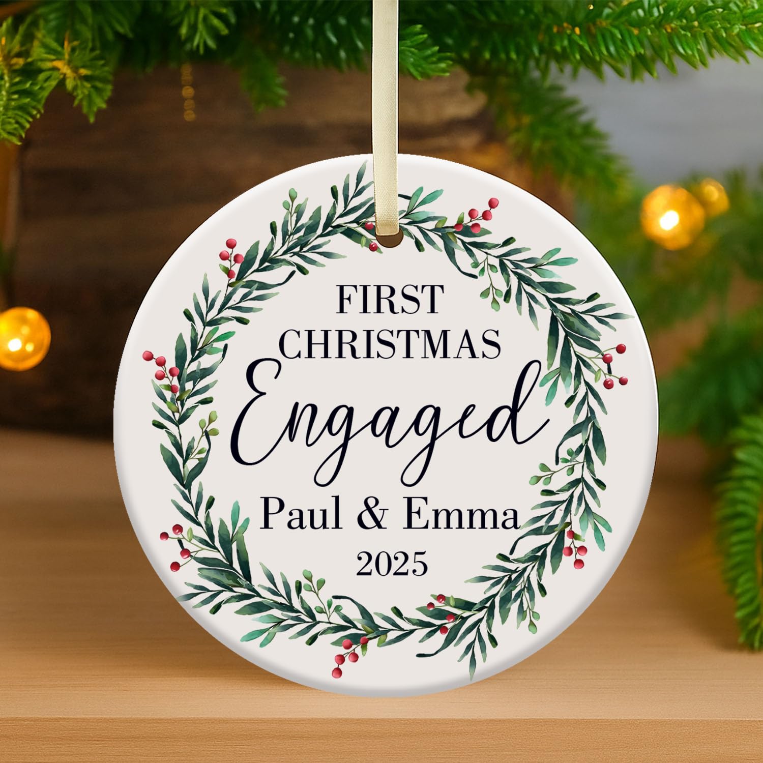 Gutegifts Men's White Personalised First Christmas Engaged Xmas Tree Decorations 1St Christmas Baubles Gifts Custom Christmas Ornats For Engaget New Couple Wife Husband