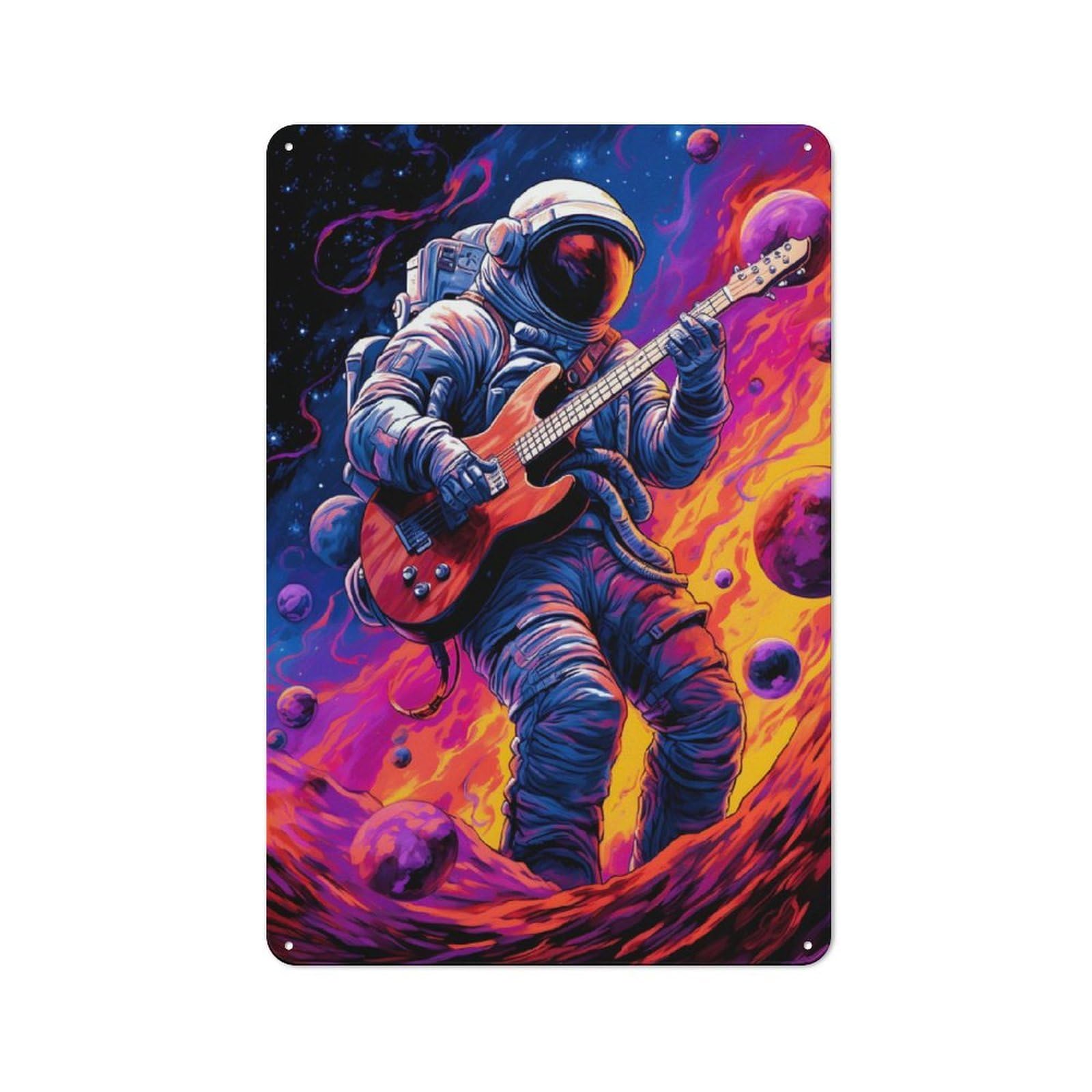 Astro Playing Guitars 2 Printed Tin Plaque, Clean Printed Wall Decor for Breakfast Nook, Kitchen Wall And Home Cafe, 30x20cm