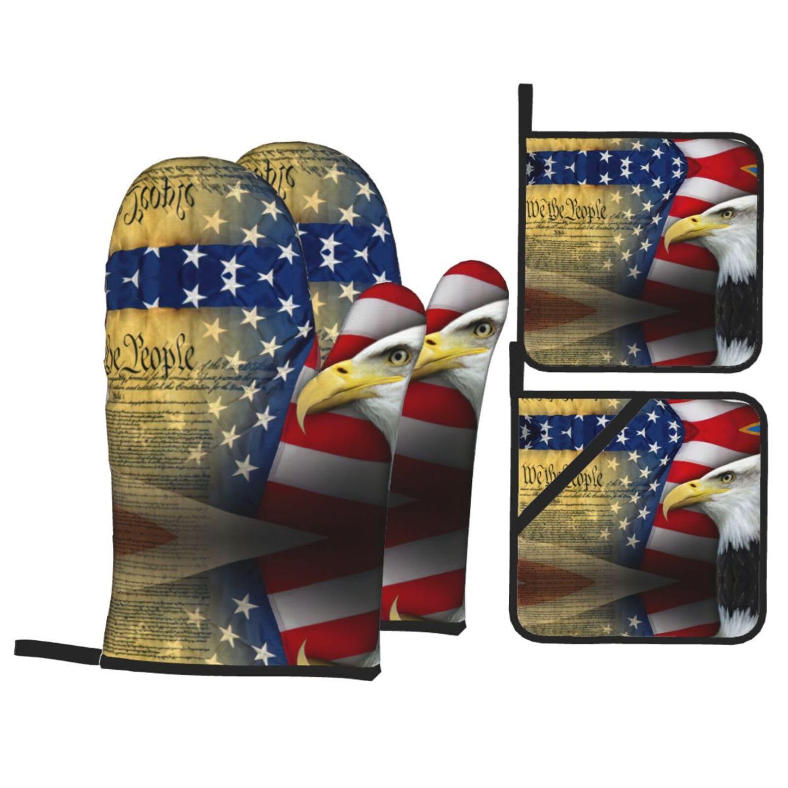 American Eagle Print Stylish 4-Piece Microwaving Oven Waterproof Kitchen Gloves Baking Holiday Cooking