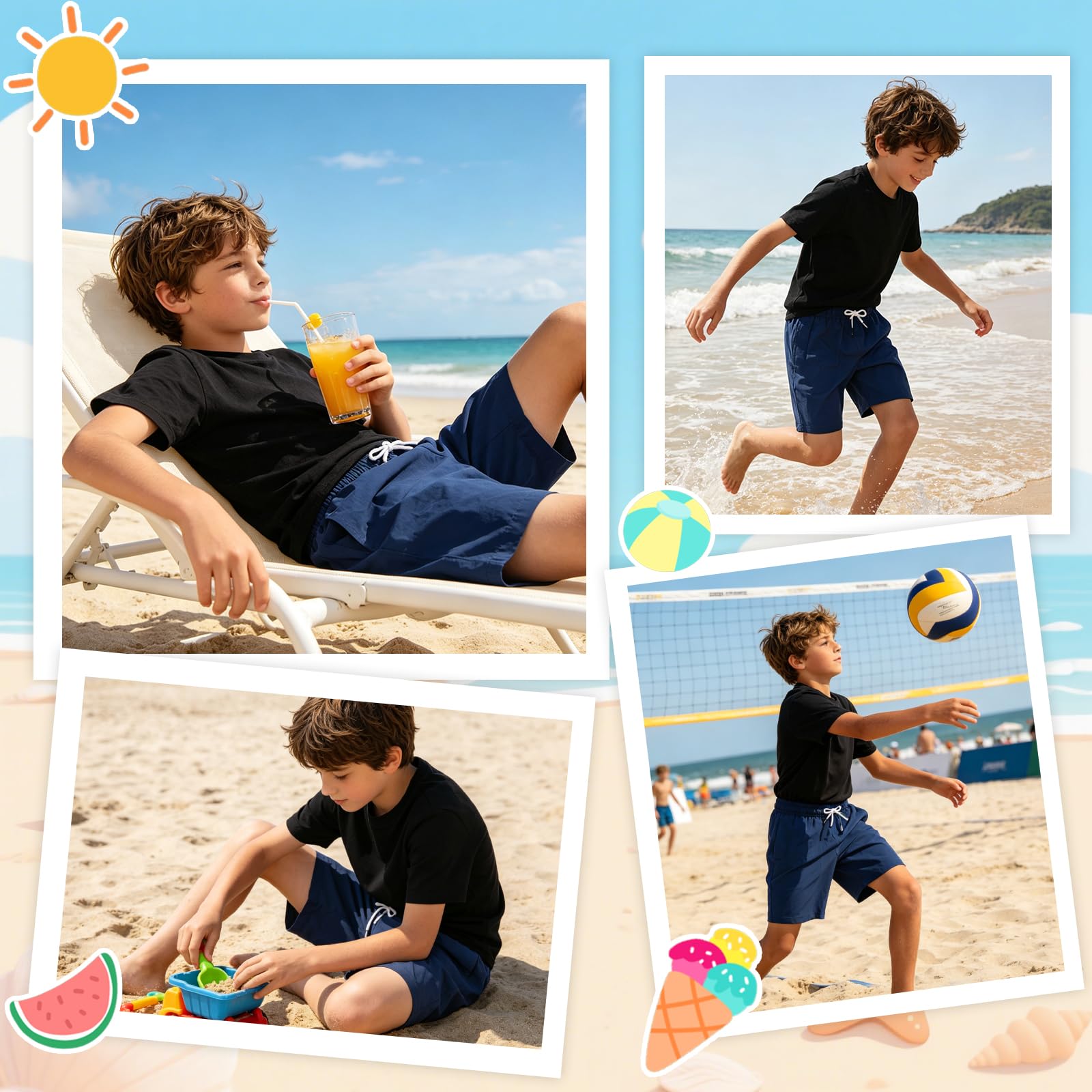 Leeboom Costume Bambino Mare 2 in 1 con Slip Interno – Costume Ragazzo Mare Antistrappo Asciugatura Rapida con Mutandina Integrata, Ideale per Estate e Piscina