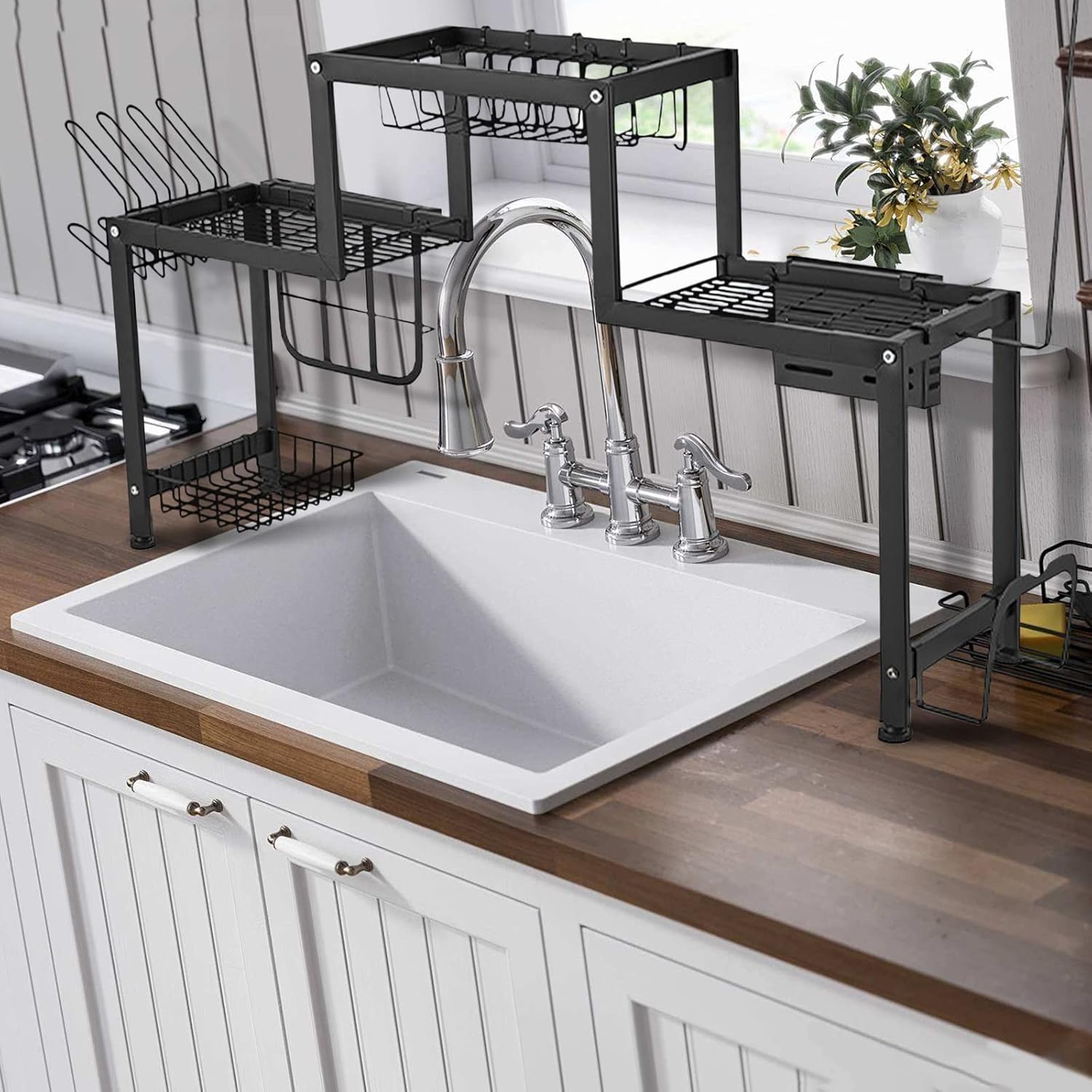 CeRaBuRET Over The Sink Dish Drying Rack, Black Dish Racks