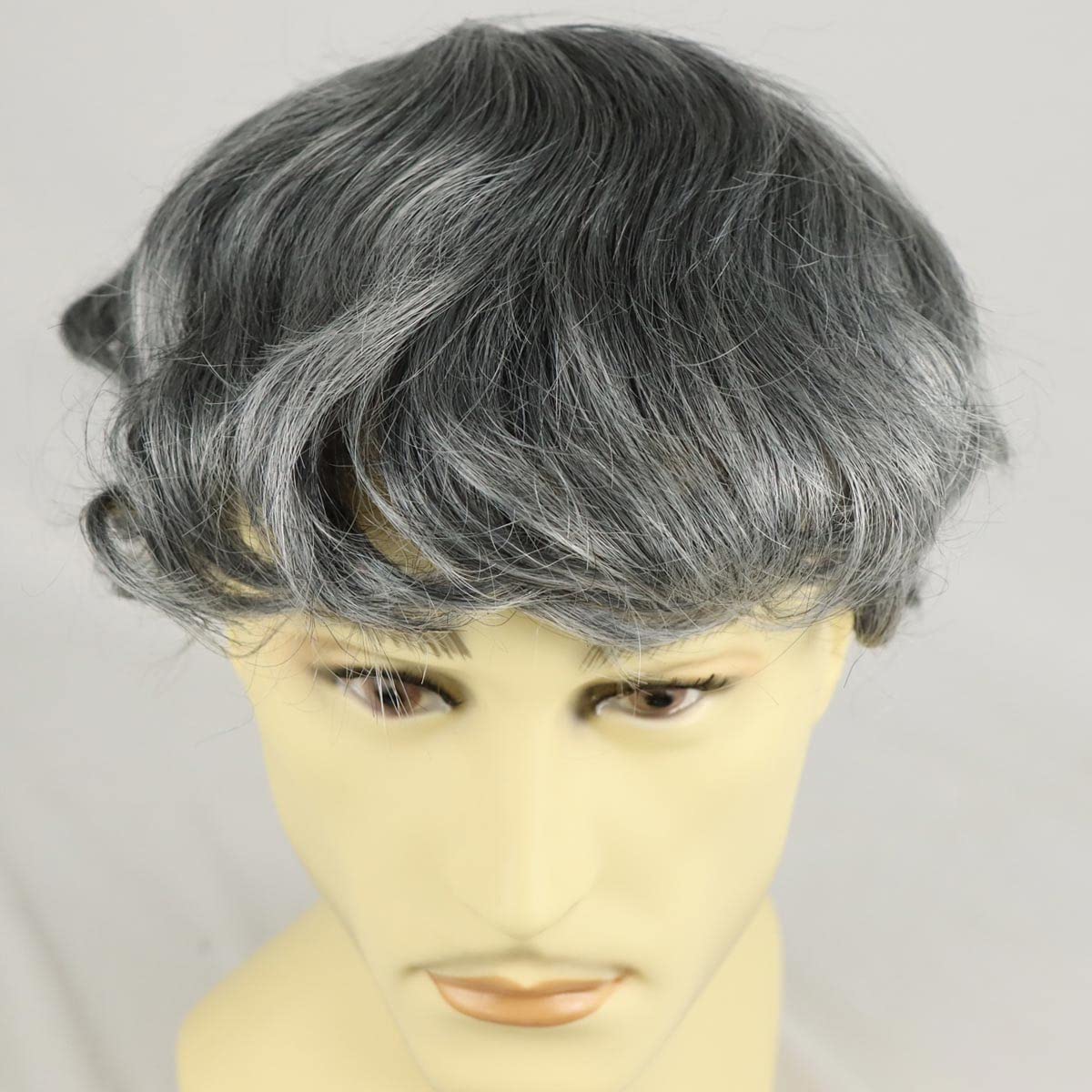 HAPPY&CC Mens Hair System for Men Toupee Human Hair Piece Fine Mono Top with NPU around Men's Wig European Hair Protesis Capilar Hombre 1B OFF Black Mix 60% Gray hair(10x8,1B/60)