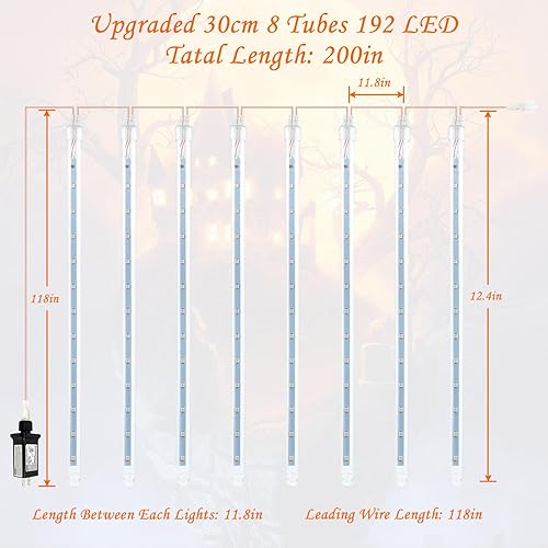 Miniatura 5 de Luces solares de lluvia de meteoritos rojas, blancas y azules al aire libre, impermeables, luces del 4 de julio, 18 tubos 432 luces LED solares
