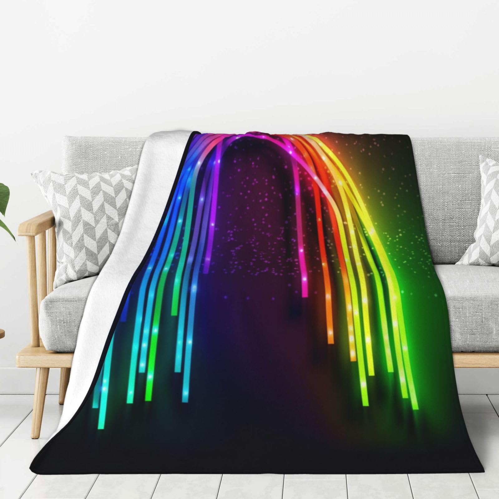 Rainbow Neon Throw Blanket Plush Flannel Fleece Blanket, Soft Lightweight Cozy Blankets 60"X50" for Bed Couch Sofa Travel