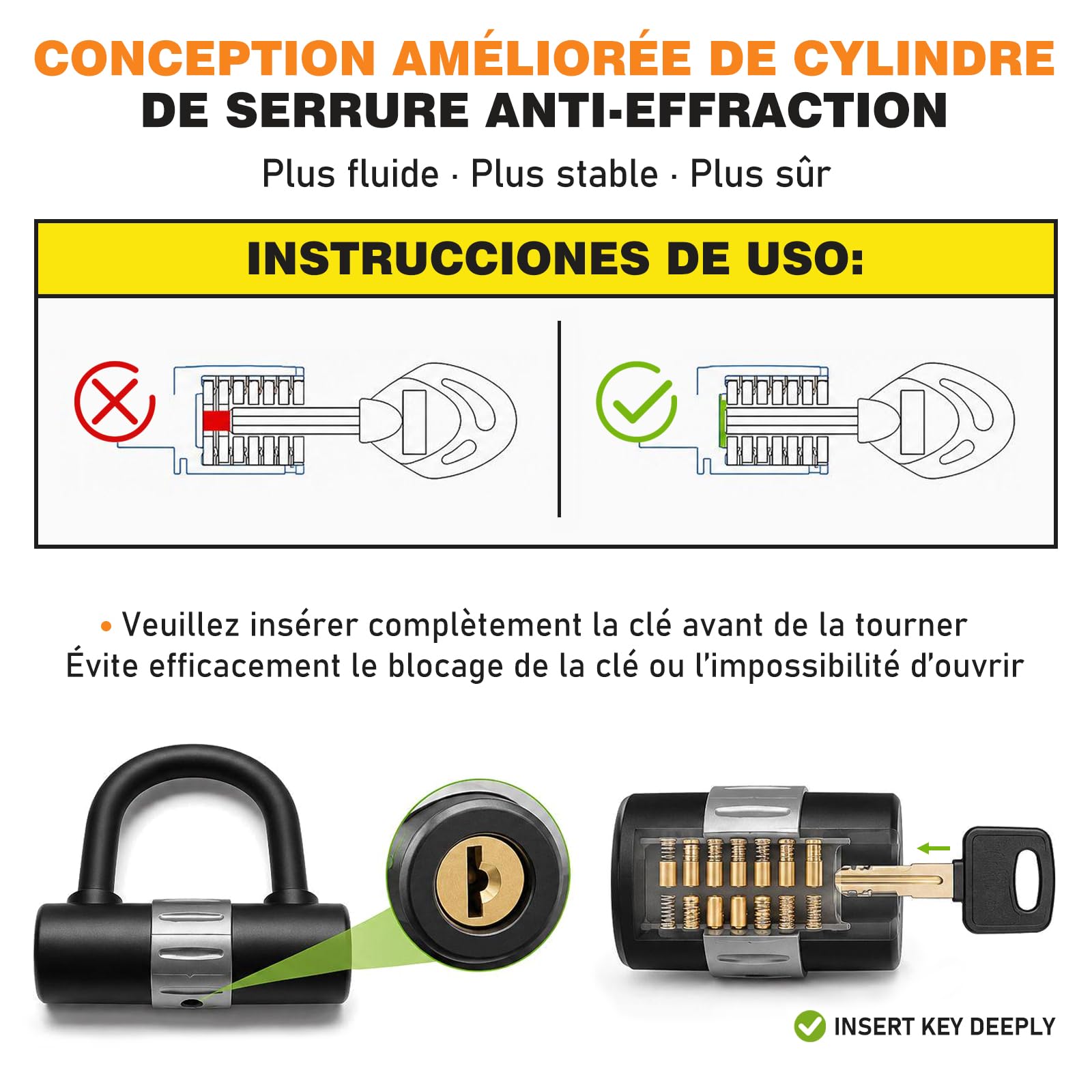 Antivol Moto Chaîne 10 mm en Acier Trempé avec Antivol U et 4 Clés, Chaîne Haute Sécurité pour Moto, Vélo Électrique, Scooter et Vélo, 120 cm – Or