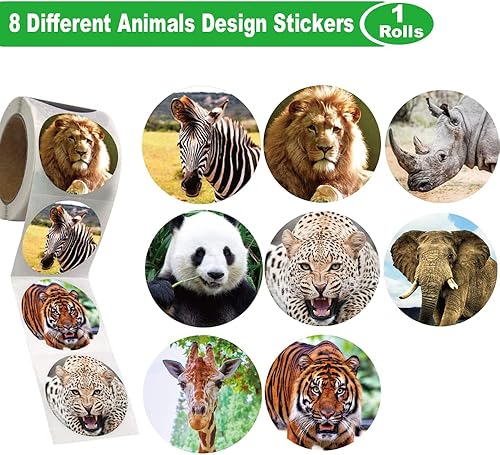 Miniatura 2 de Hohamn Calcomanías de animales del zoológico para niños, 500 calcomanías redondas de animales de la selva para niños y niñas, recuerdo de fiesta de