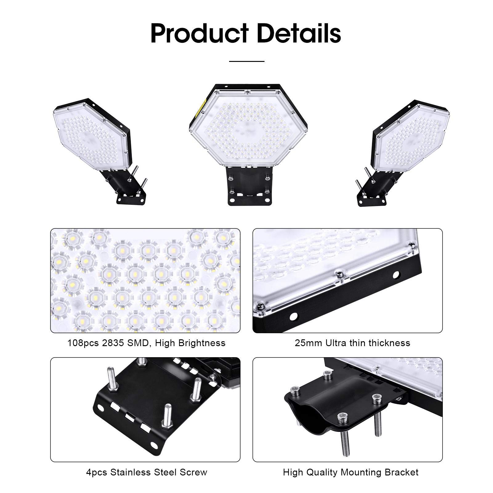 6 Pack 100W UFO LED High Bay Light Lampa Magazyn Oświetlenie przemysłowe, 10000 Lumenów 6500K LED Lights High Bay LED Lights Oświetlenie zatoki handlowej do garażu Fabryka Warsztat Siłownia