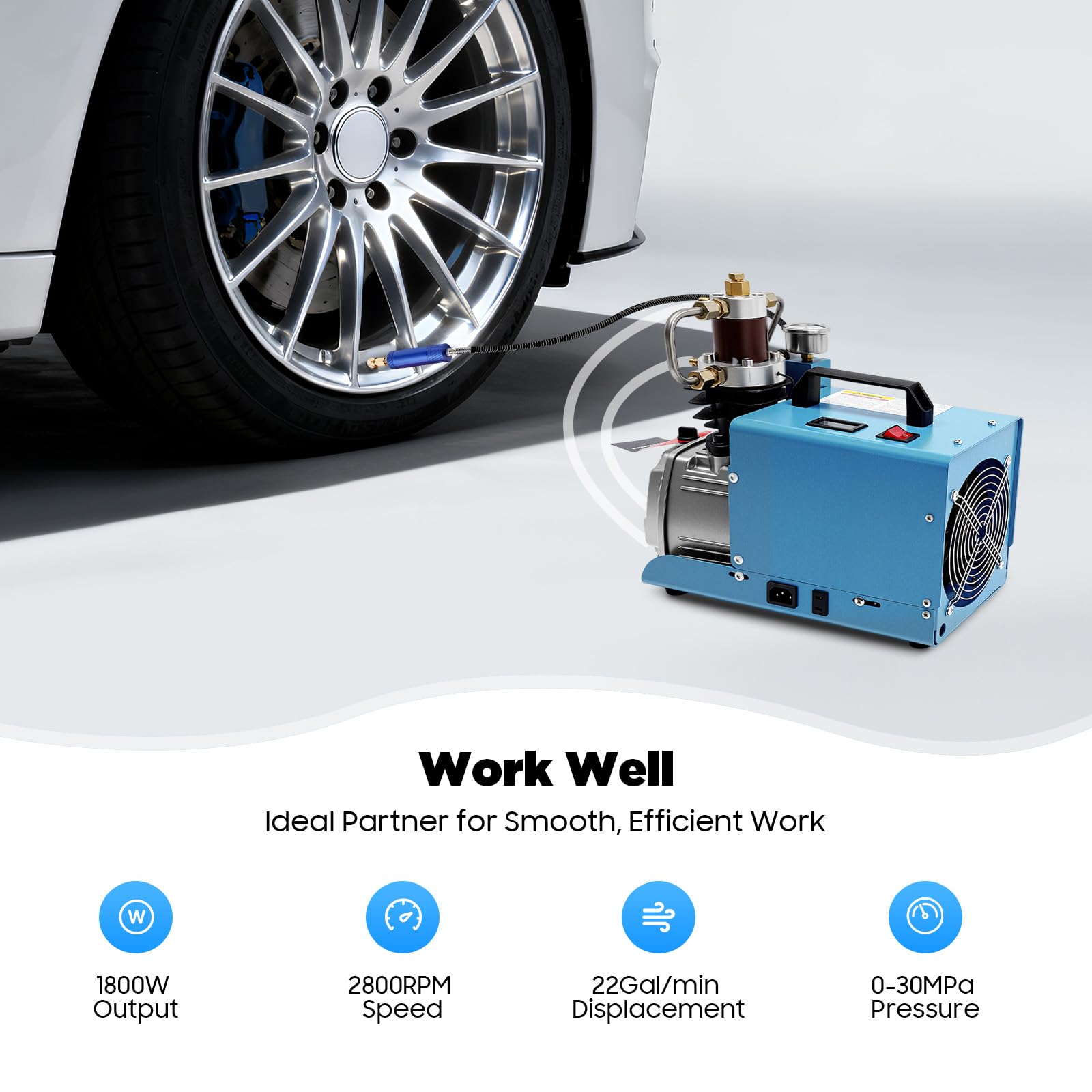 Elektrische Luftpumpe 1800W Hochdruckluftpumpe, Luftkompressor 30Mpa Hochdruck Kompressor mit Wasserschlauch, 2800 U/min, für Autos, Werkstätten, Ventile, Sanitärinstallationen