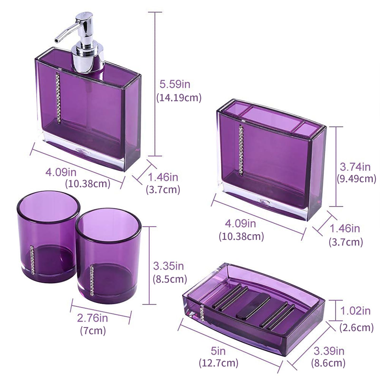 Juego de 5 piezas de tocador de baño acrílico con soporte de cristal para cepillo de dientes moderno con dispensador de jabón, vaso, recipiente de loción líquida, vaso