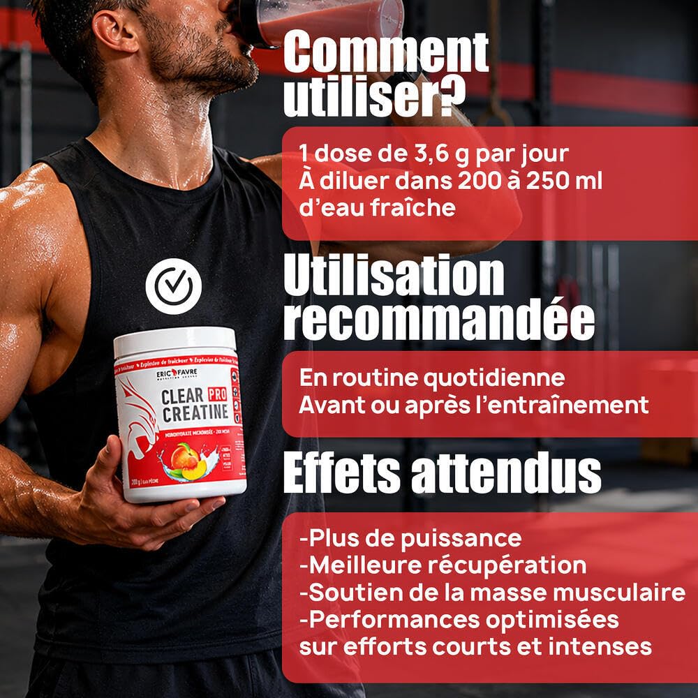 CLEAR PRO CREATINE - Créatine Monohydrate Pure - Améliore Force, Endurance & Récupération - Haute Assimilation, Idéale pour Efforts Intenses - Texture Claire - 300g - Saveur Ananas - Eric Favre