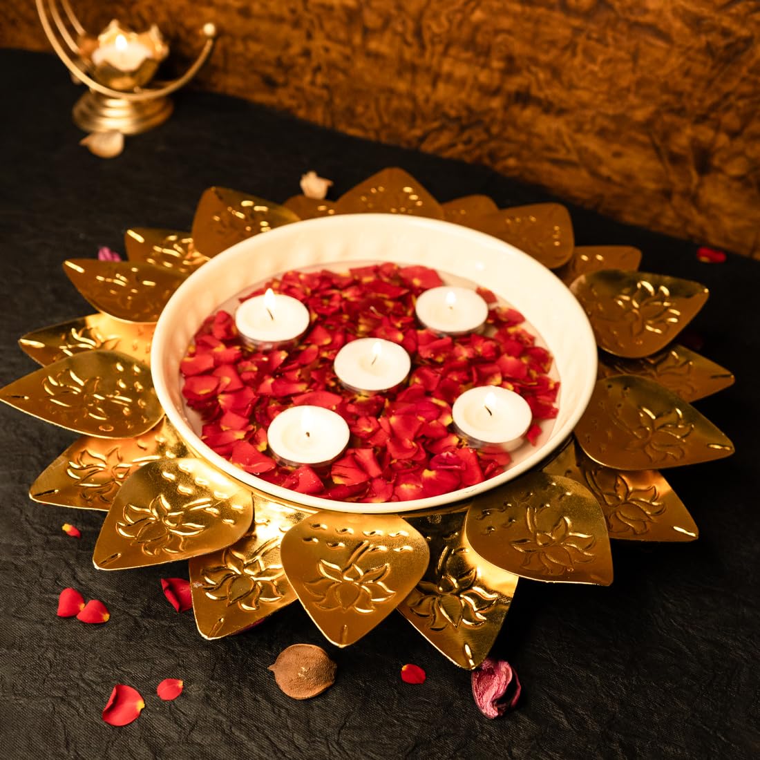 Ekhasa Urli Miska do dekoracji wnętrz i artykułów dekoracyjnych na stół, pływające kwiaty lub świeczki na podgrzewacze, miska na wodę do Diwali Pooja i innych festiwali, prezent na ceremonię
