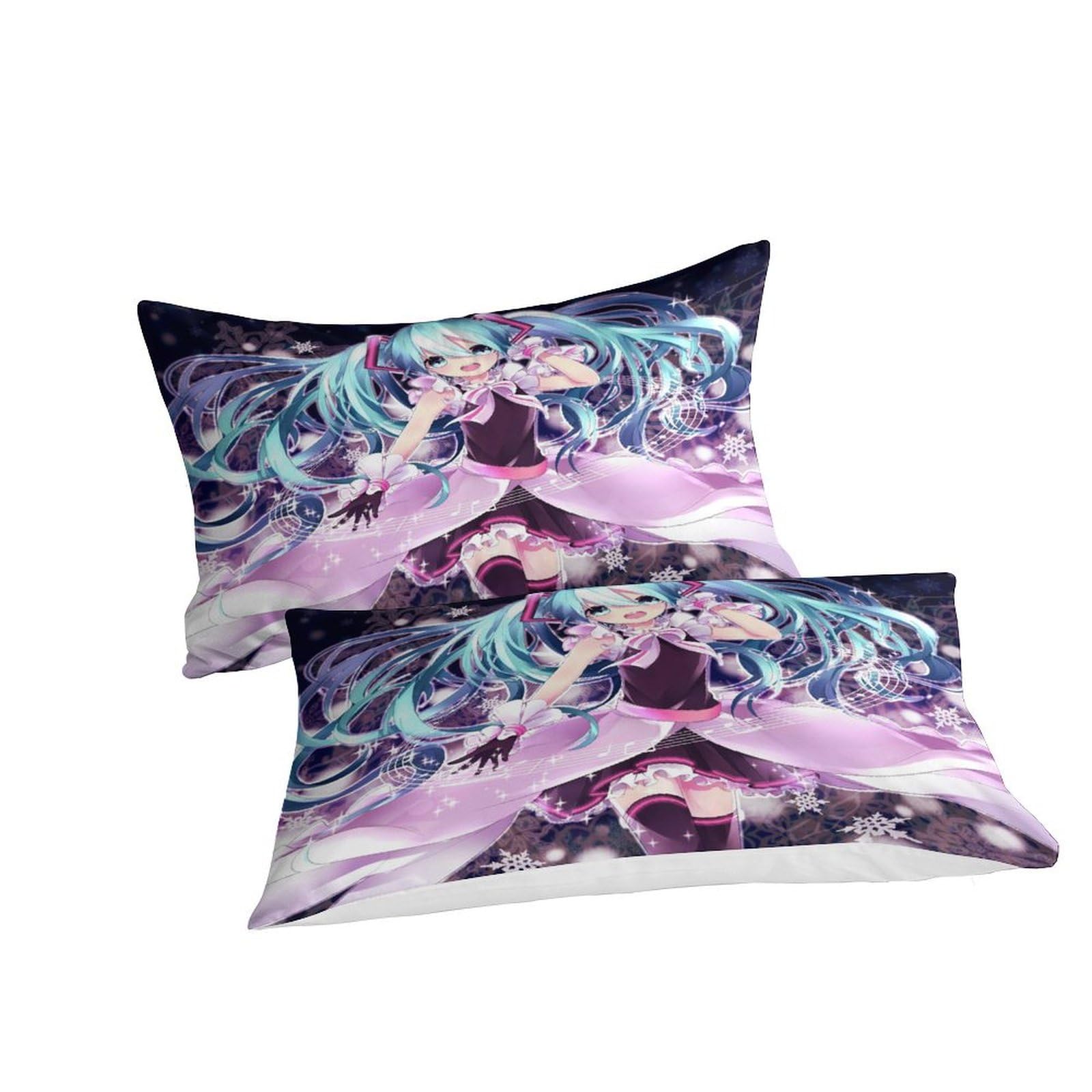 PXBDUASIE Hatsune Miku Dekbedovertrek 3-delige set Hotelkwaliteit Dekbedovertrek Beddengoed met Kussenslopen met Ritssluiting Hypoallergeen Zacht Ademend Microvezel Eenpersoons (140x200cm