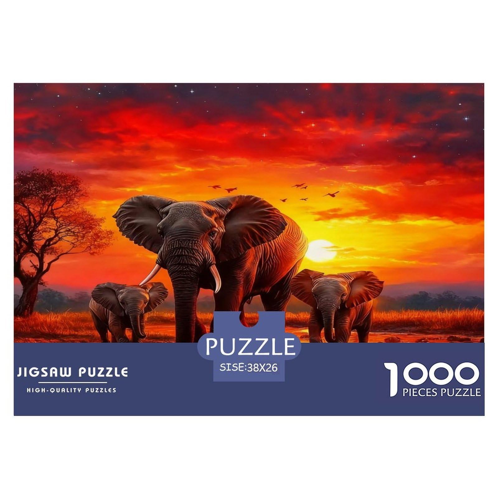 African Elephant 1000 Piece Jigsaw Puzzles for Adults Wildlife Fun, Challenging & Brainteasing Birthday Gifts for Women And Man Challenge High Difficulty 38x26cm/1000pcs