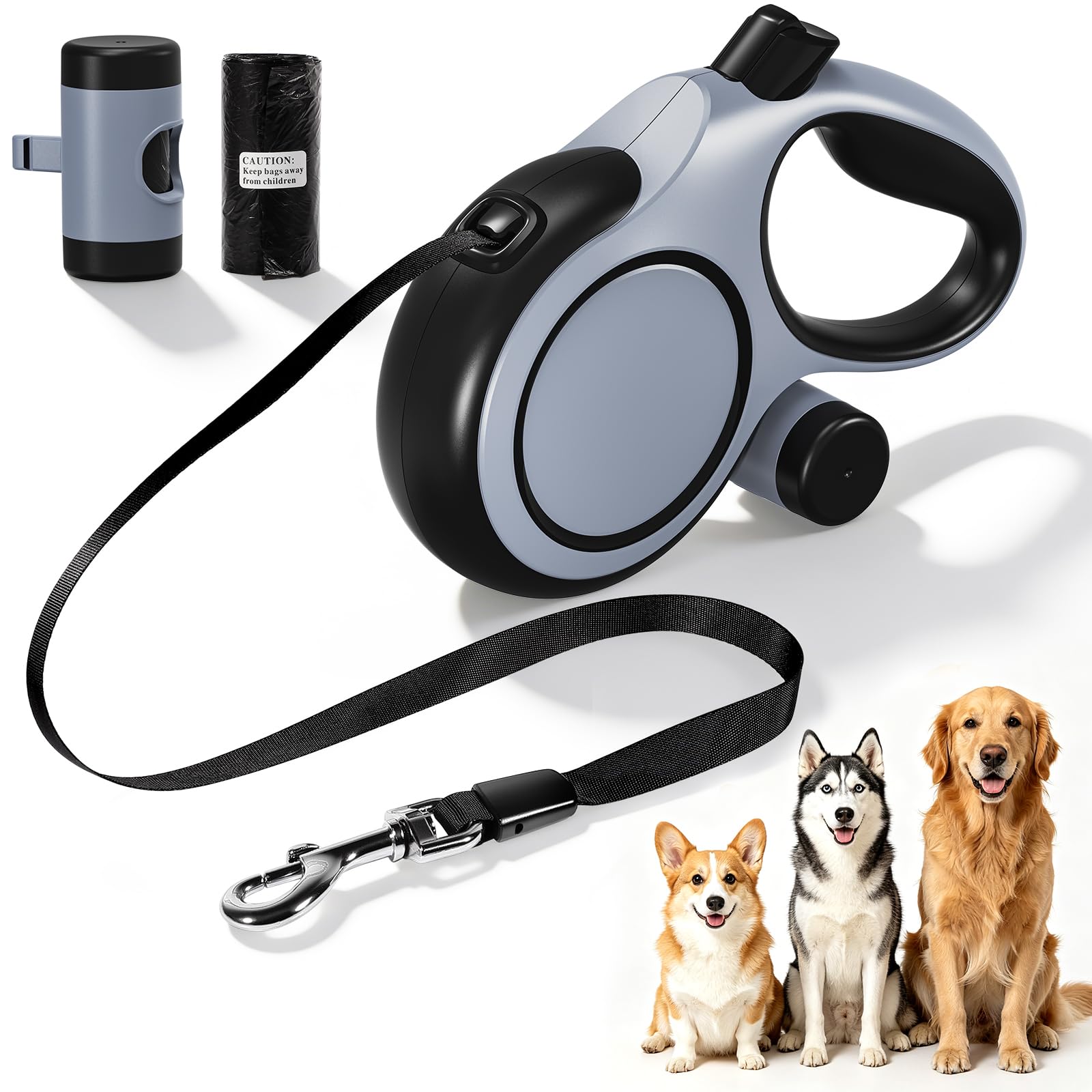 Retractable Dog Lead 8m, One-Hand Quick Lock Brake System, Tangle-Free 360Β° Swivel, Extendable Leash Strong Nylon Tape for M/L Dogs Up to 50kg