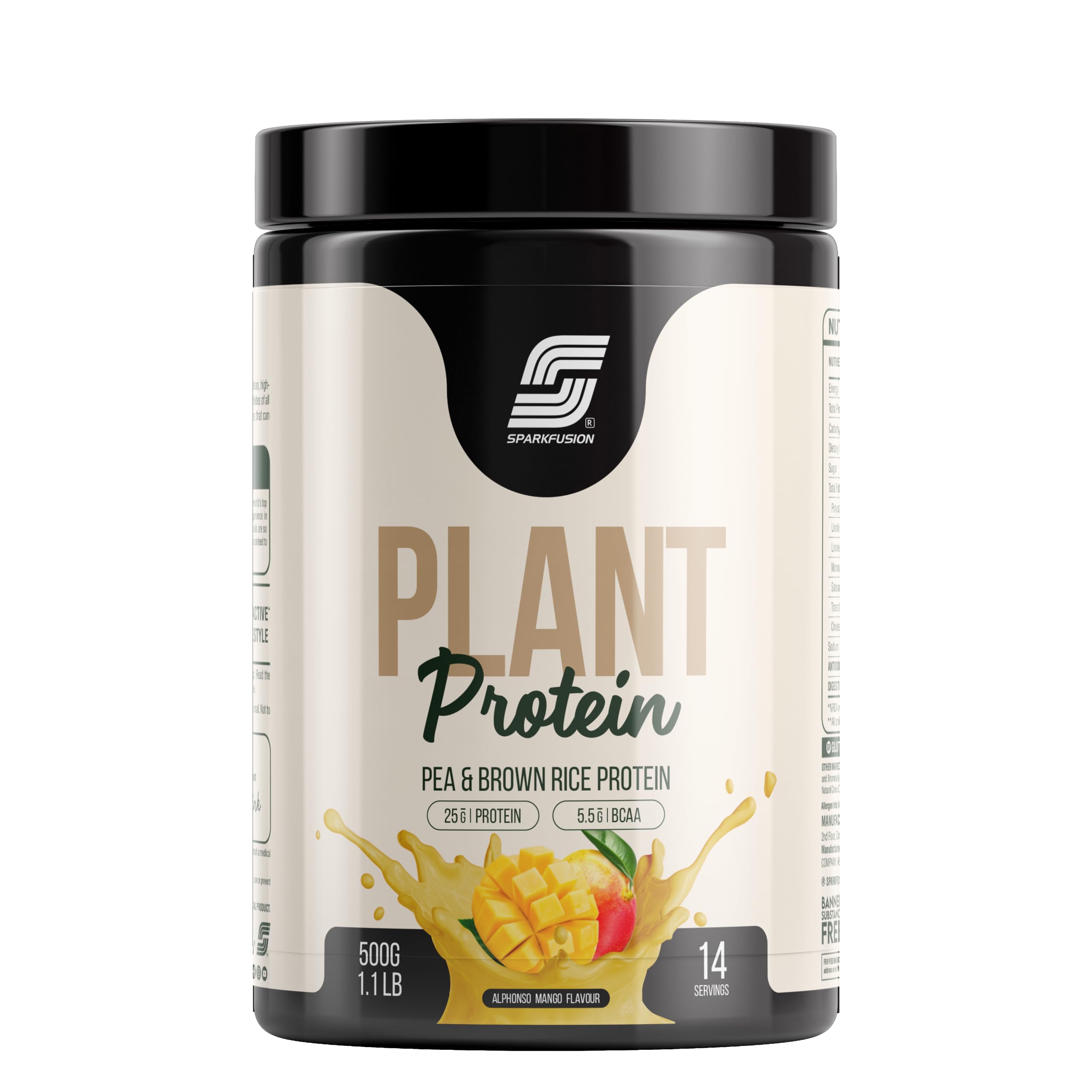 Sparkfusion Plant Protein Powder Organic Isolated Pea & Brown Rice Protein 25 gm Protein Easy To Digest Triple|Alphonso Mango Flavour 500 gm — Amazon image 4