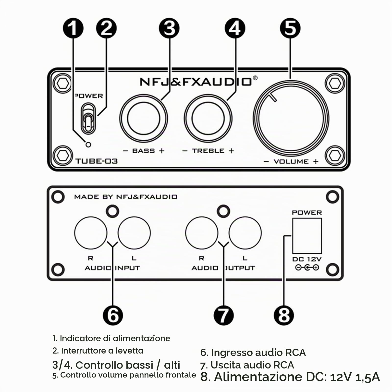 docooler FX-Audio Mini HiFi Audio Preamplificatore 6K4 Amplificatore Valvolare Buffer Treble Bass Regolazione RCA Preamplificatore Spina EU