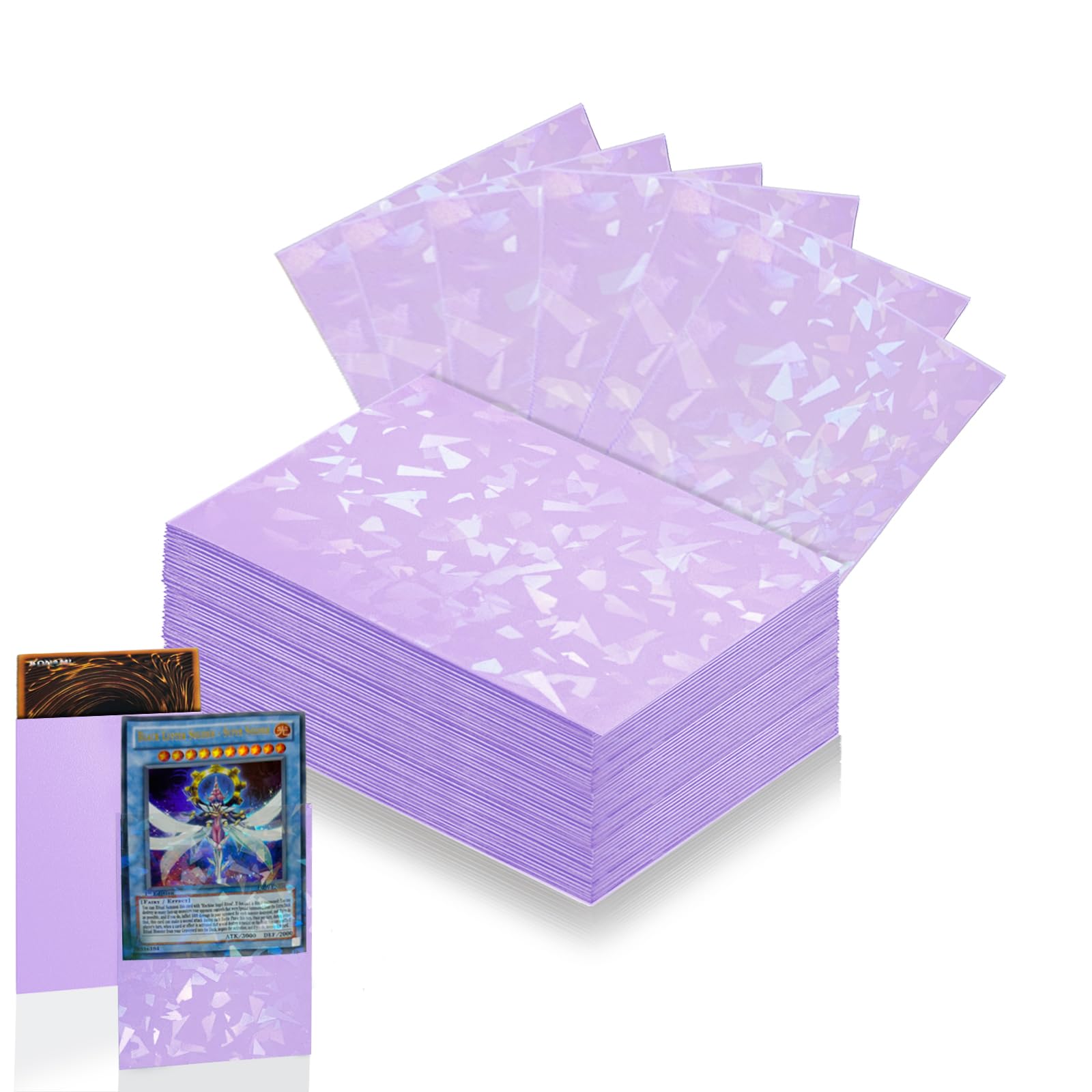 Photo 1 of 100 Count Pale Purple Card Sleeves for Trading Cards, Perfect Fit Shiny Card Sleeves, Holographic Card Sleeve Fit for Magic, Photo Card, Sports Cards (66x91mm) Waterproof, dustproof and Sturdy