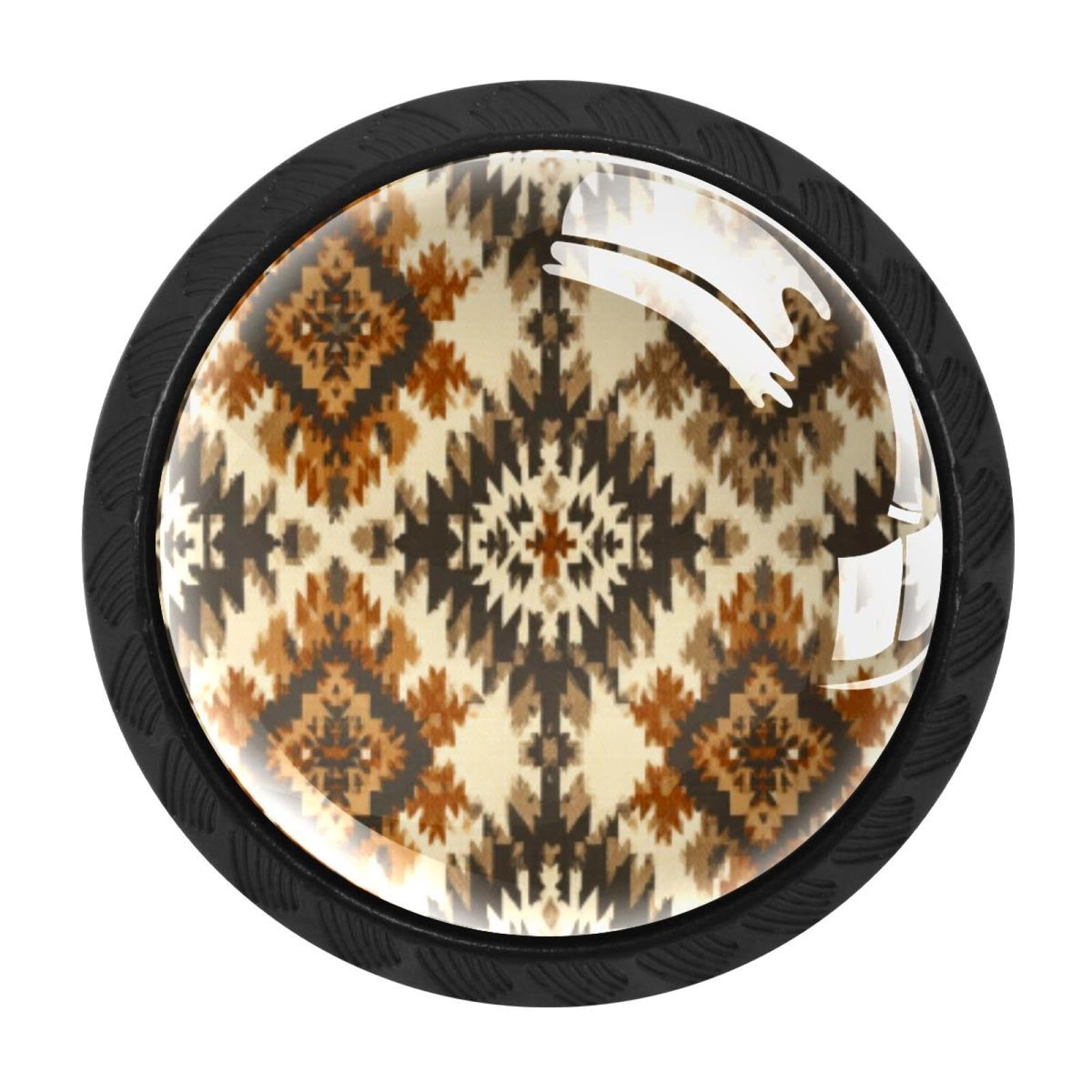 CHENZZZZ 4 Pieces Black Cabinet Pull Handle with Screws,Retro Beige Ethnic Pattern Kitchen Knobs, Hardware for Cupboard Drawer Dresser