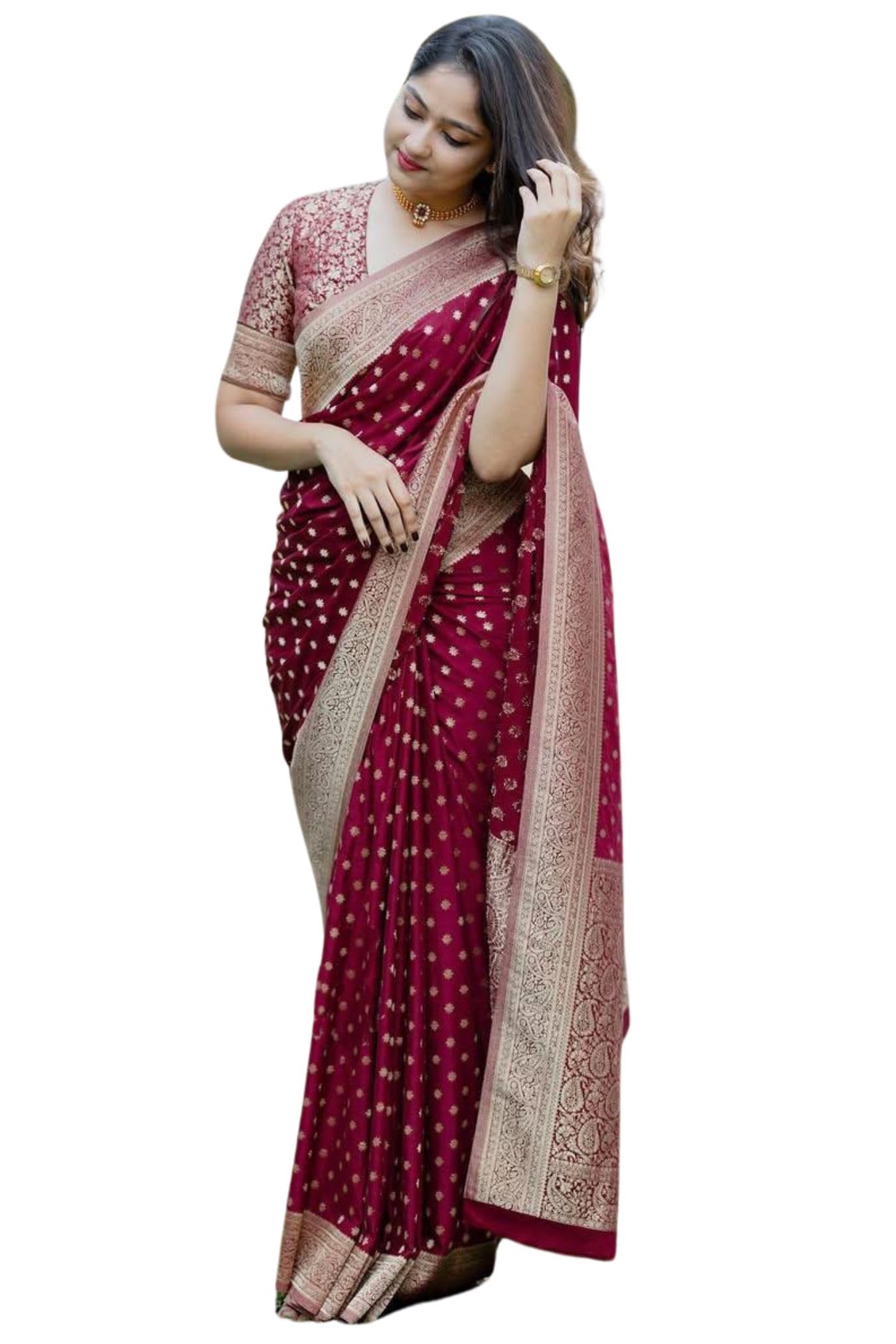 SGF11 Women's Kanjivaram Pure Soft Silk Saree With Blouse Piece (Maroon)