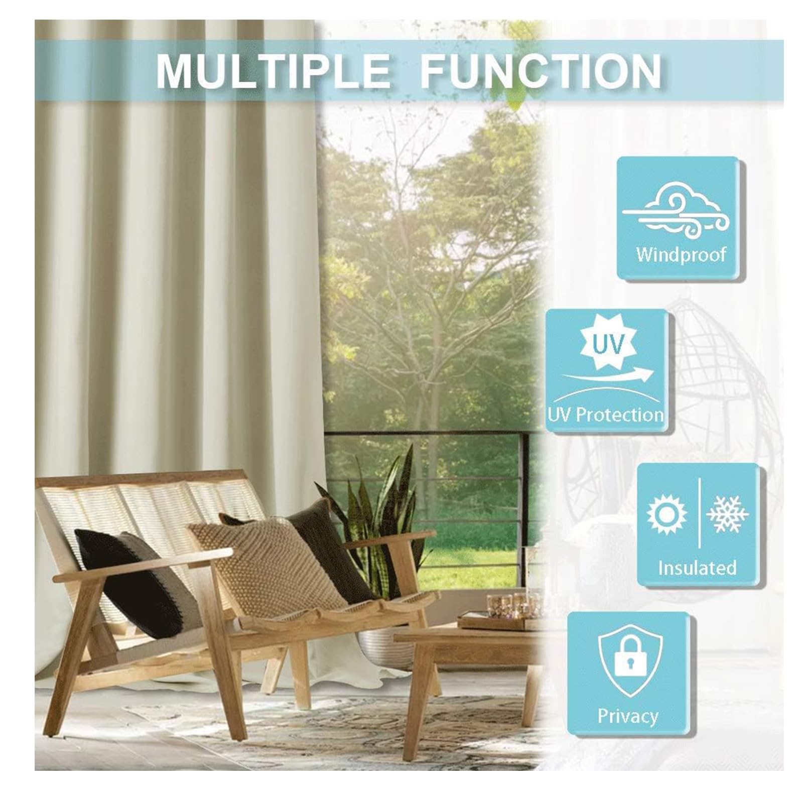 Tenda per Esterni Tende impermeabili per Portico Cortile Porta Scorrevole Pergolato Terazze, Tenda per Gazebo Pergolata Patio Balcone Protezione Solare e Privacy,1 Pezzi,182 * 264cm（W*H）