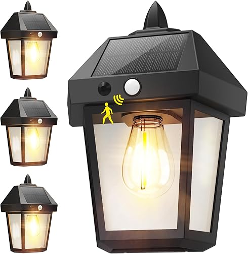Miniatura 2 de DERAYSION Paquete de 4 faroles solares de pared, luz solar de porche de 9 pulgadas con sensor de movimiento, 3 modos de brillo ajustable,