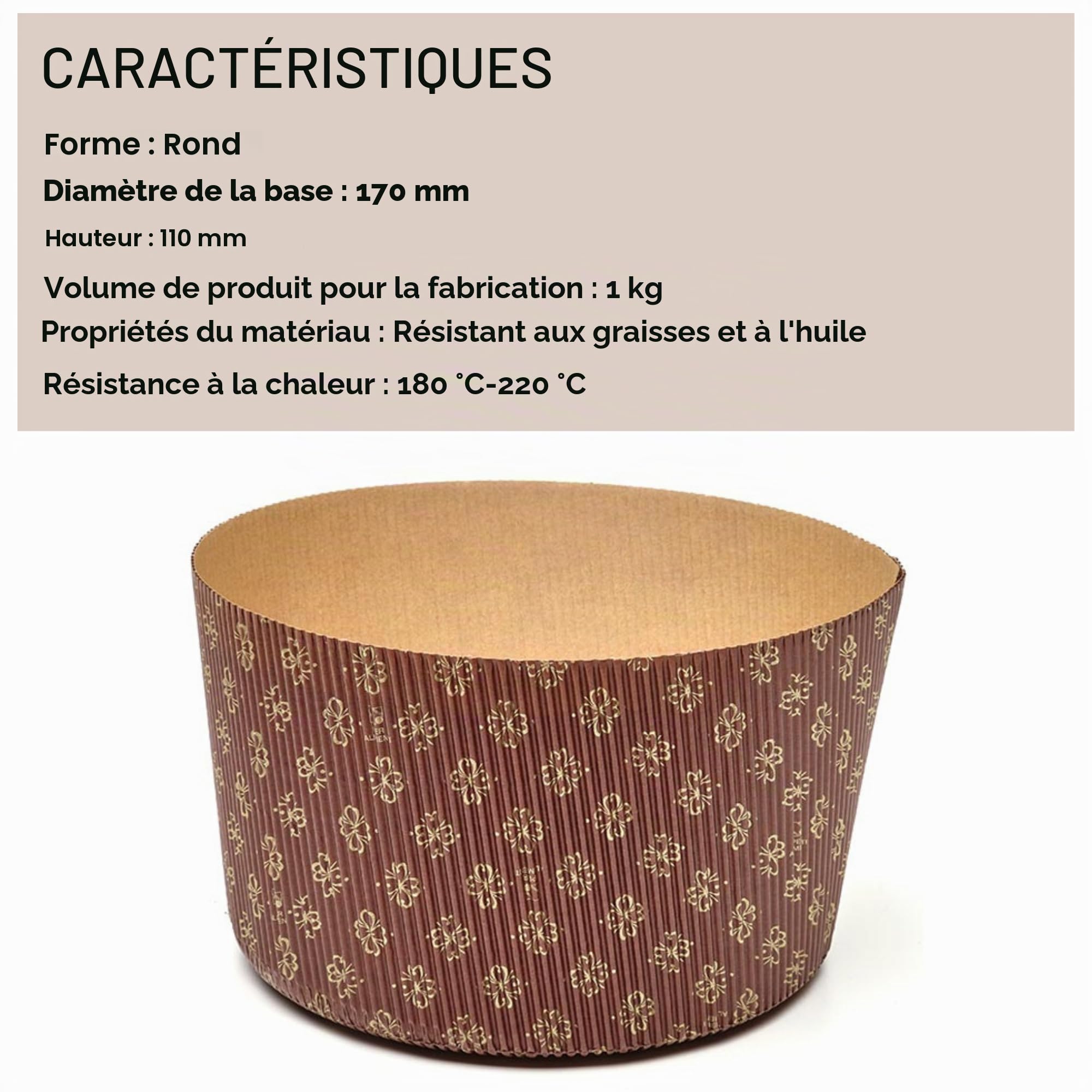 Moule à Panettone Premium de Qualité 1 Kg (10pcs) - Revêtements de Panettone Professionnels en Papier Ondulé Pure Cellulose au Micro-ondes Conçus pour Panettone, Résistants à la Chaleur 220°C