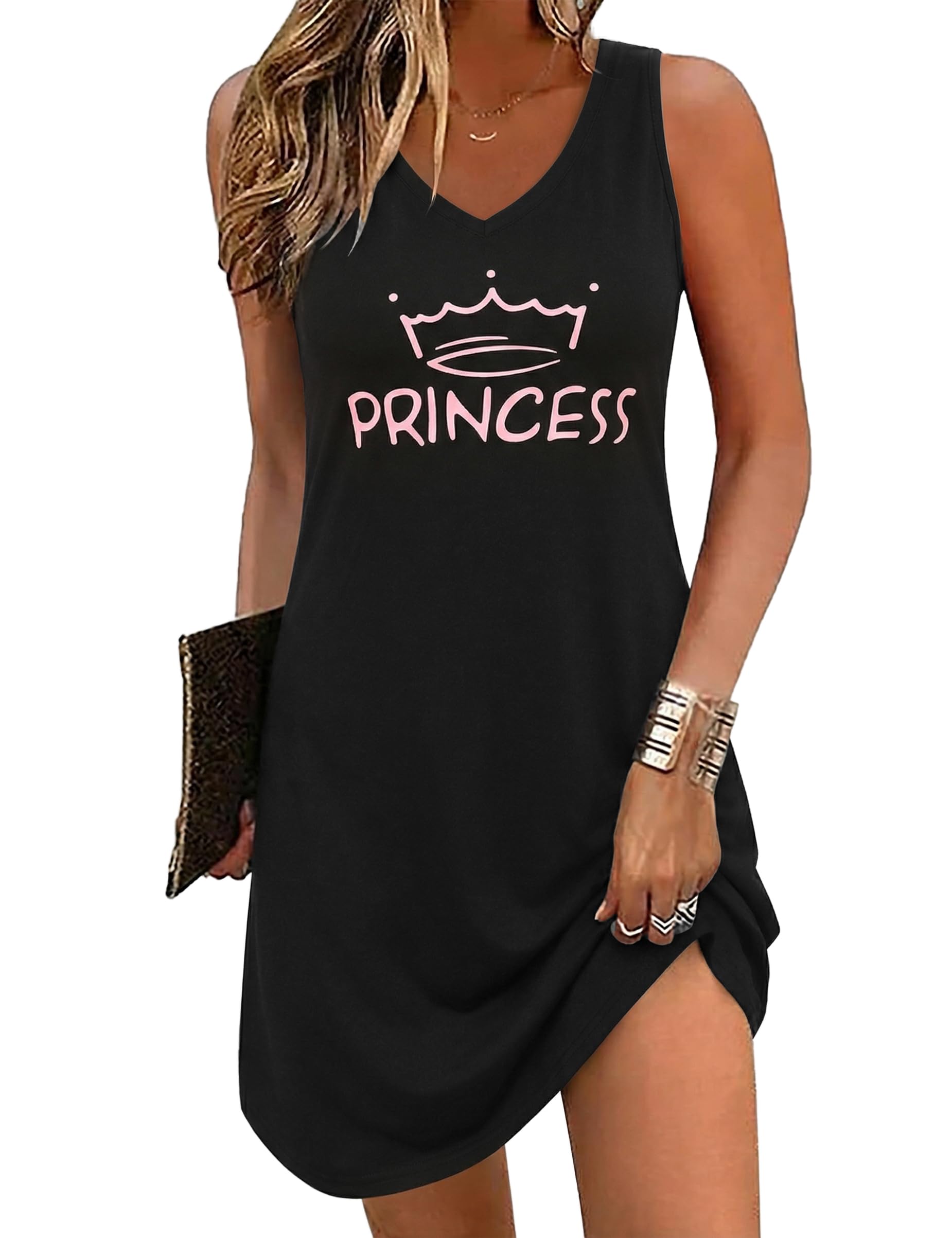 Bresdk Nachthemd Damen Ärmelloses Schlafshirt mit Herzchen-Print Sommer Nachthemden Niedliches Nachtwäsche Kurz Sleepshirt für Frauen S-XXL