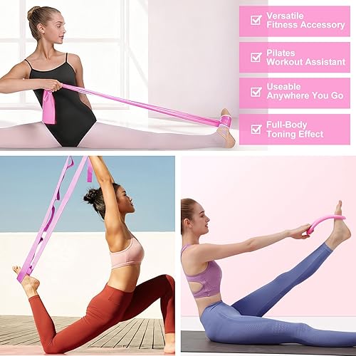 Miniatura 5 de Kit de pilates para mujer, equipo de pilates con círculo mágico de 13 pulgadas, anillo de pilates y juego de pelota con 5 bandas de fuerza, cinturón