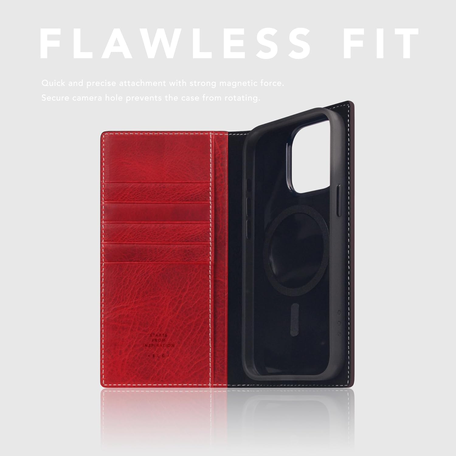SLG D7 Italian Wax Leather Wallet Case for iPhone 15 Pro Max - [2-in-1] Handcrafted Detachable Diary Style with Magnetic MagSafe Back Cover, Gift Box Included (Red)